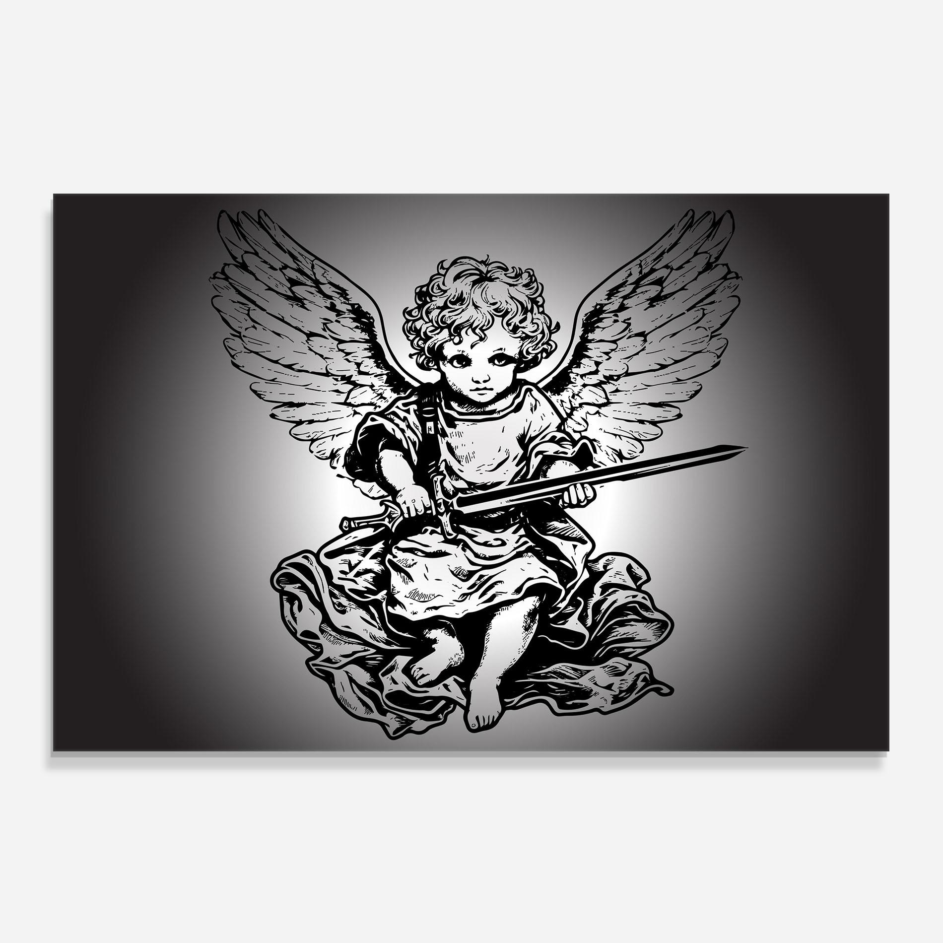 Küchenrückwand Glas Angel Sword mockup 0