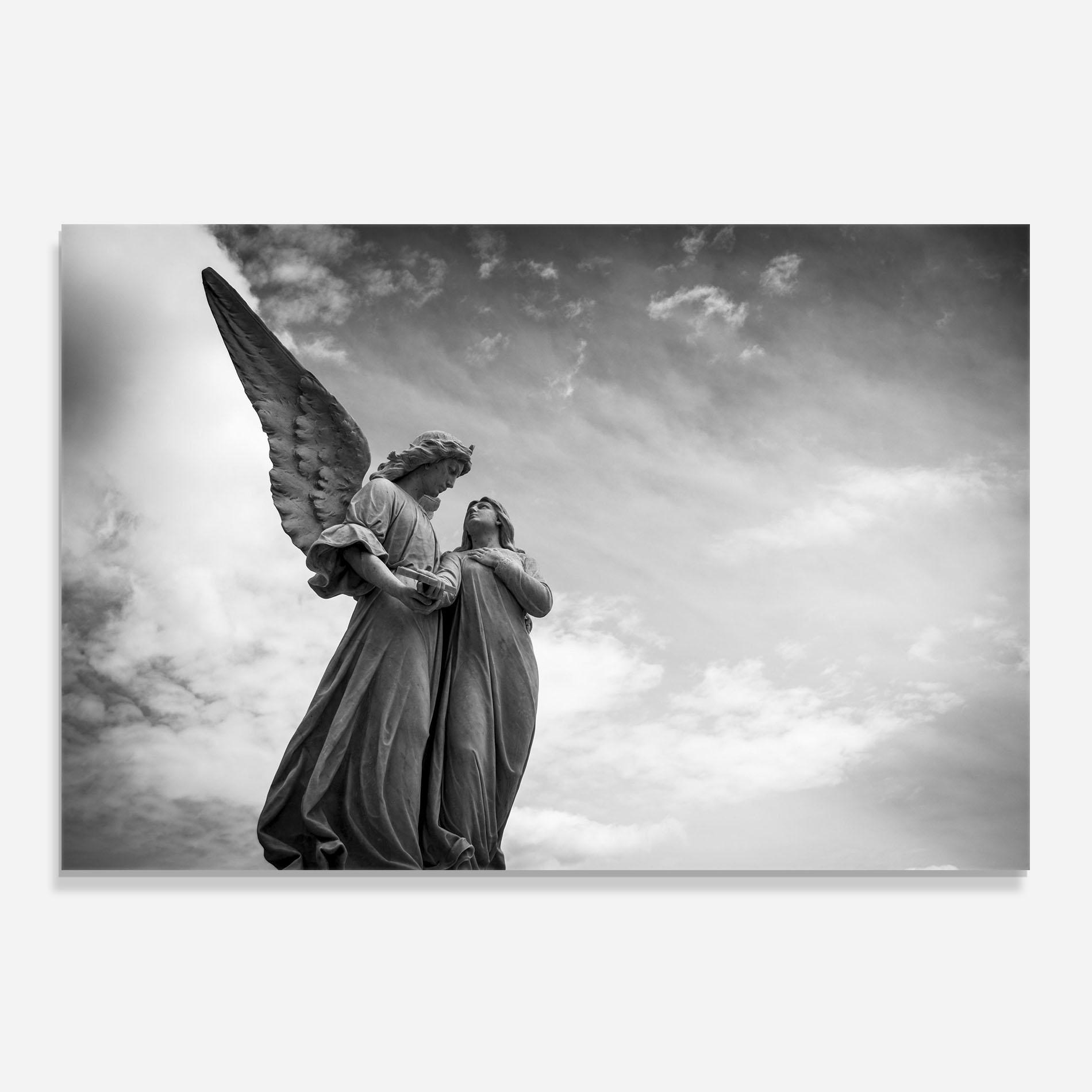 Küchenrückwand Glas Grey Stone Angels mockup 0