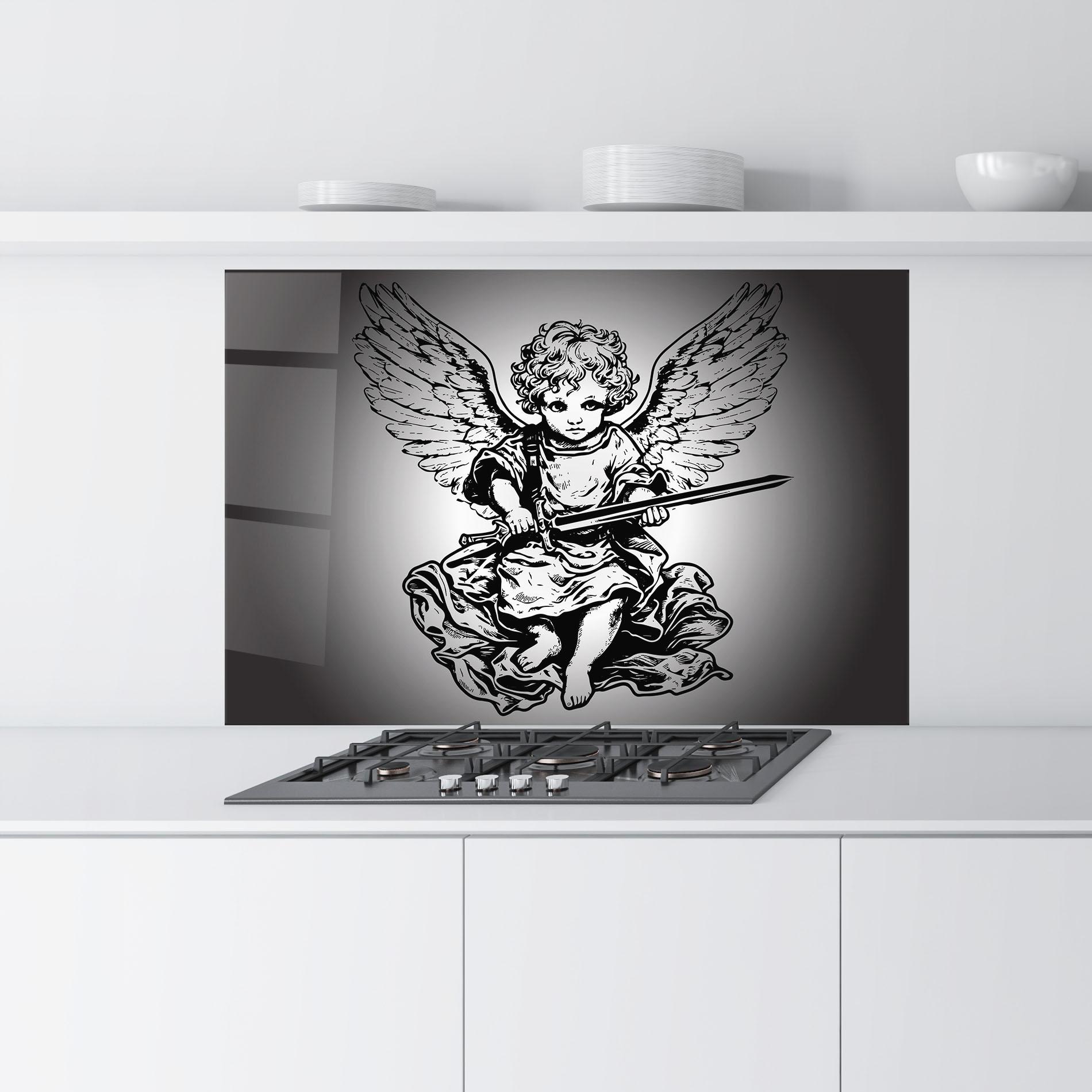 Küchenrückwand Glas Angel Sword mockup 9