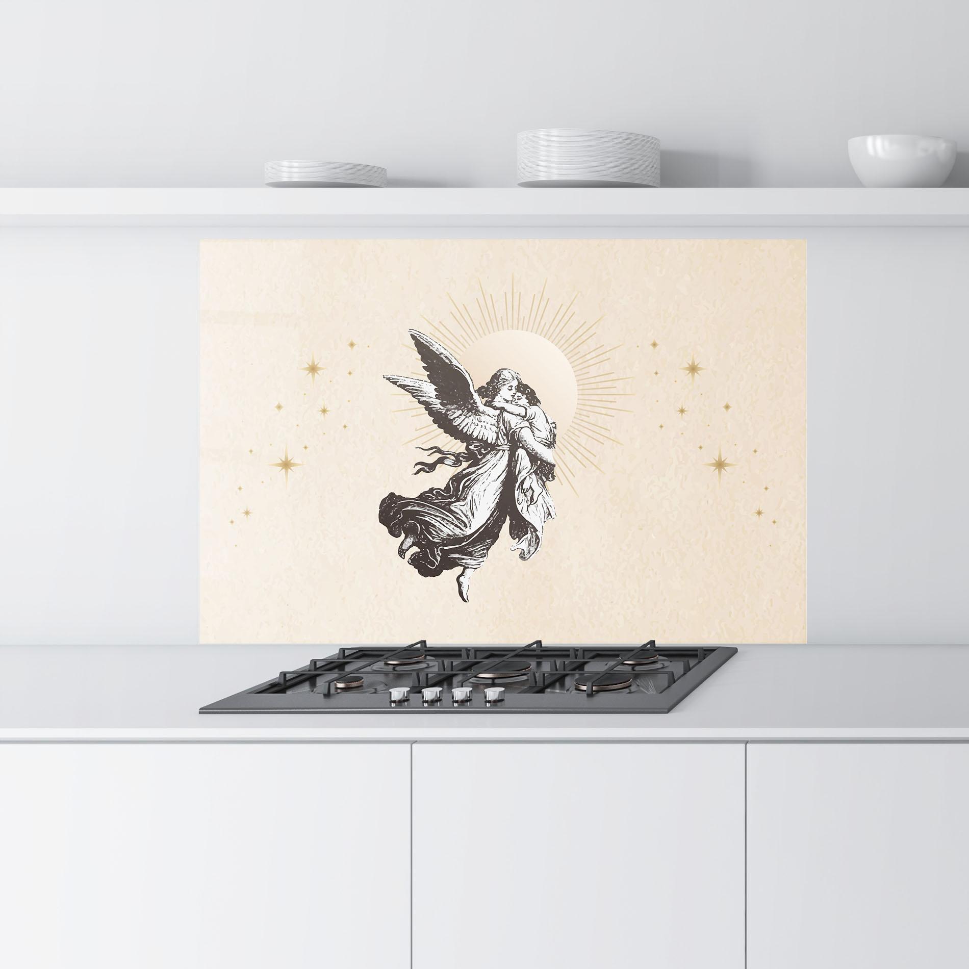 Küchenrückwand Glas Cream Angel Stars mockup 9