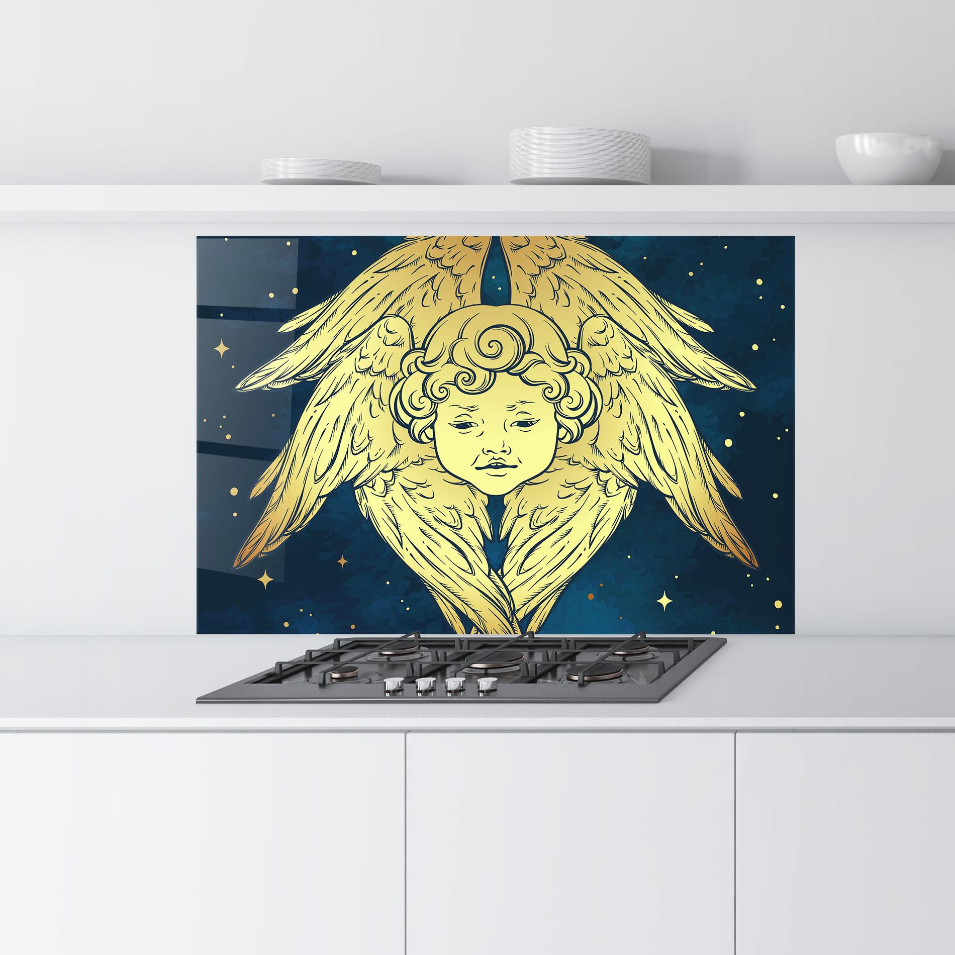 Küchenrückwand Glas Gold Wings Angel mockup 9