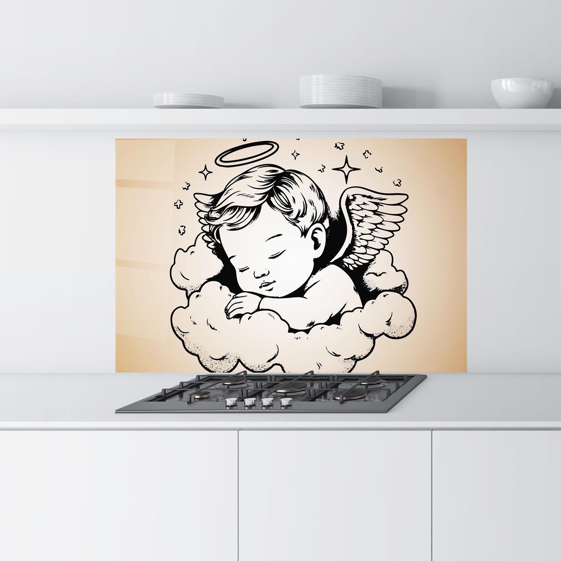 Küchenrückwand Glas Sleepy Angel mockup 9