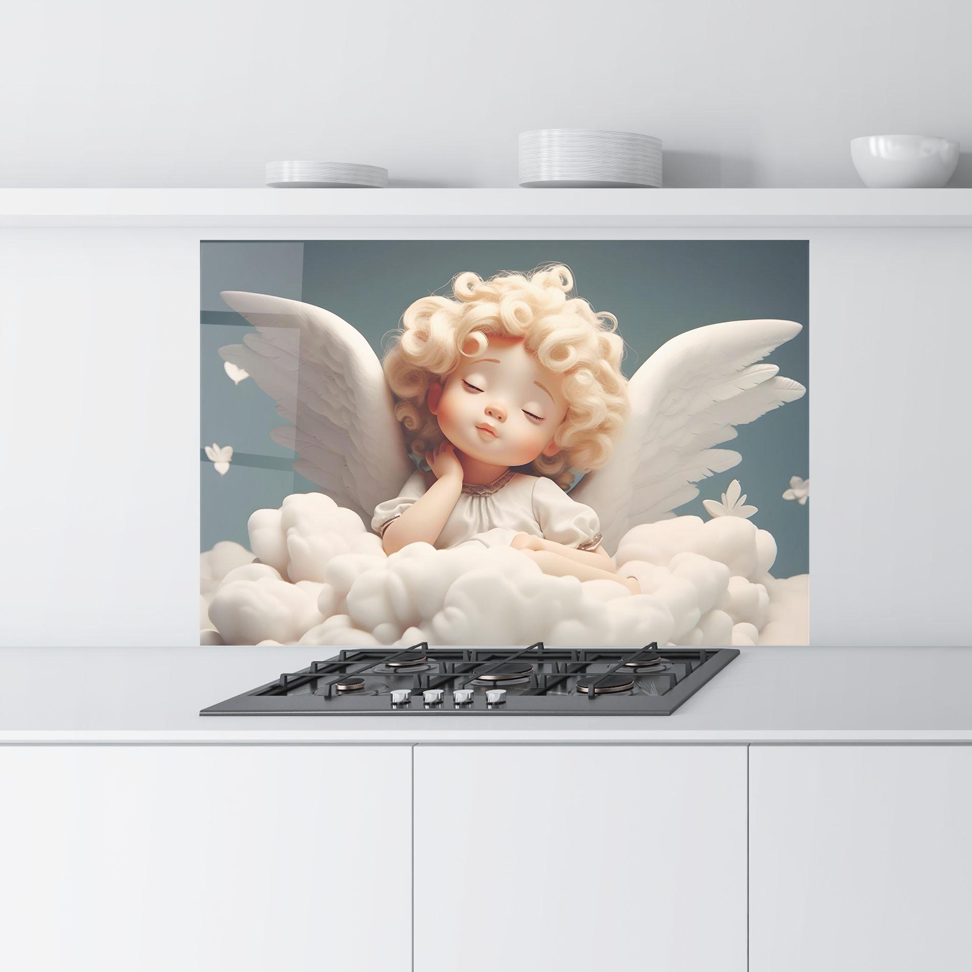 Küchenrückwand Glas Statue Baby Angel mockup 9