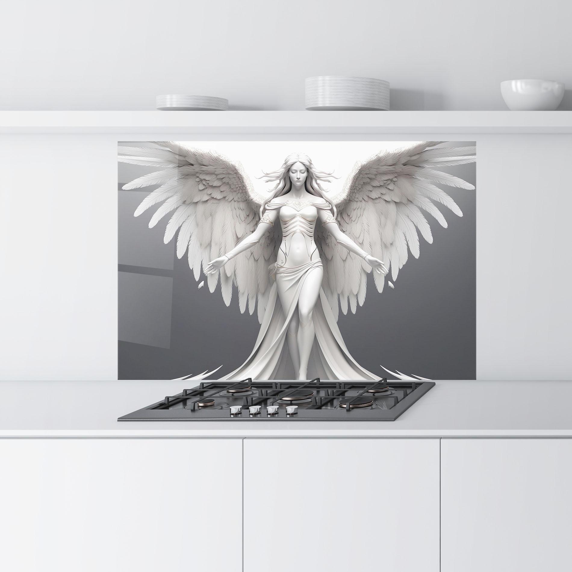 Küchenrückwand Glas White Stone Woman mockup 9