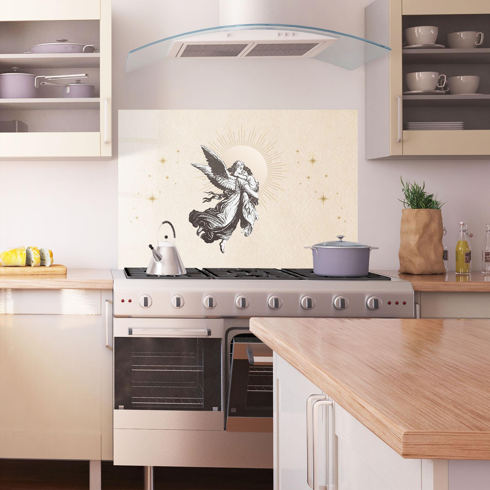 Küchenrückwand Glas Cream Angel Stars mockup 1