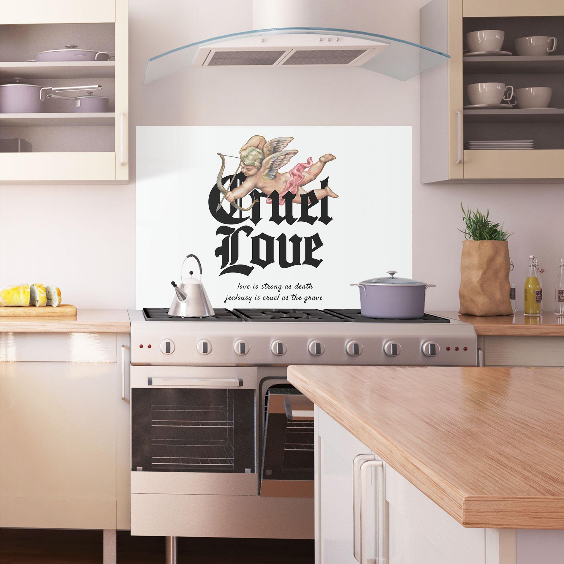 Küchenrückwand Glas Cruel Love mockup 1
