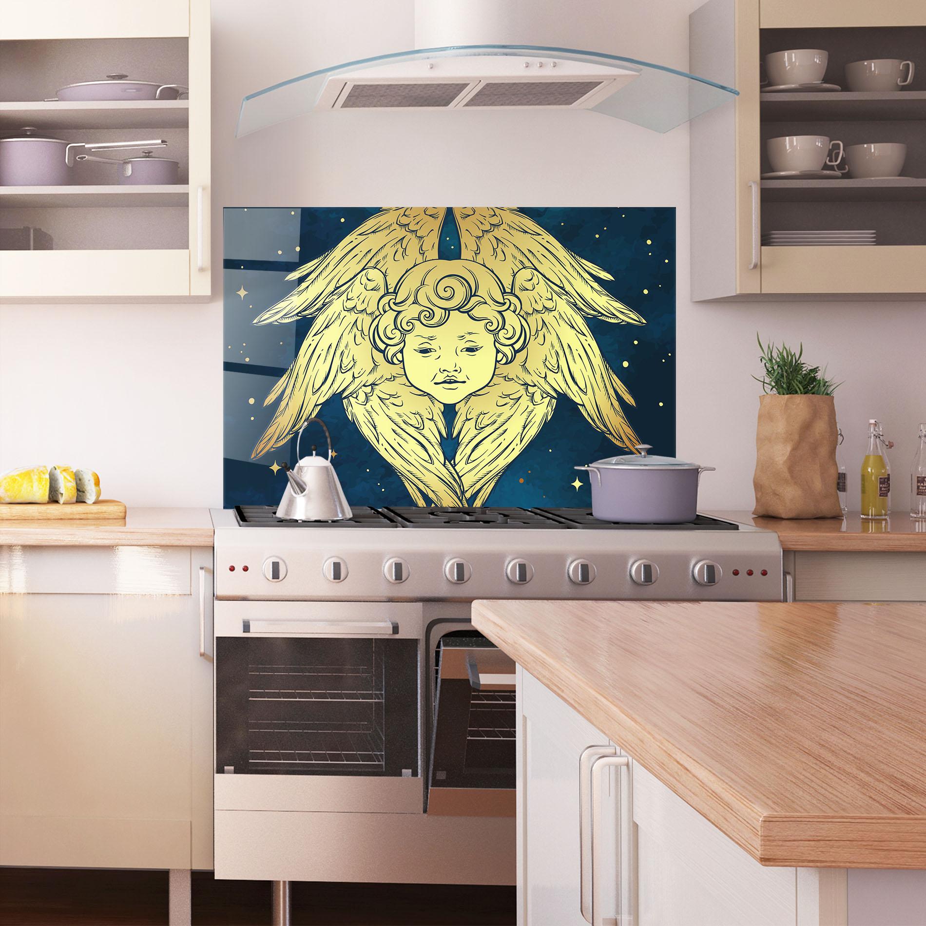 Küchenrückwand Glas Gold Wings Angel mockup 1
