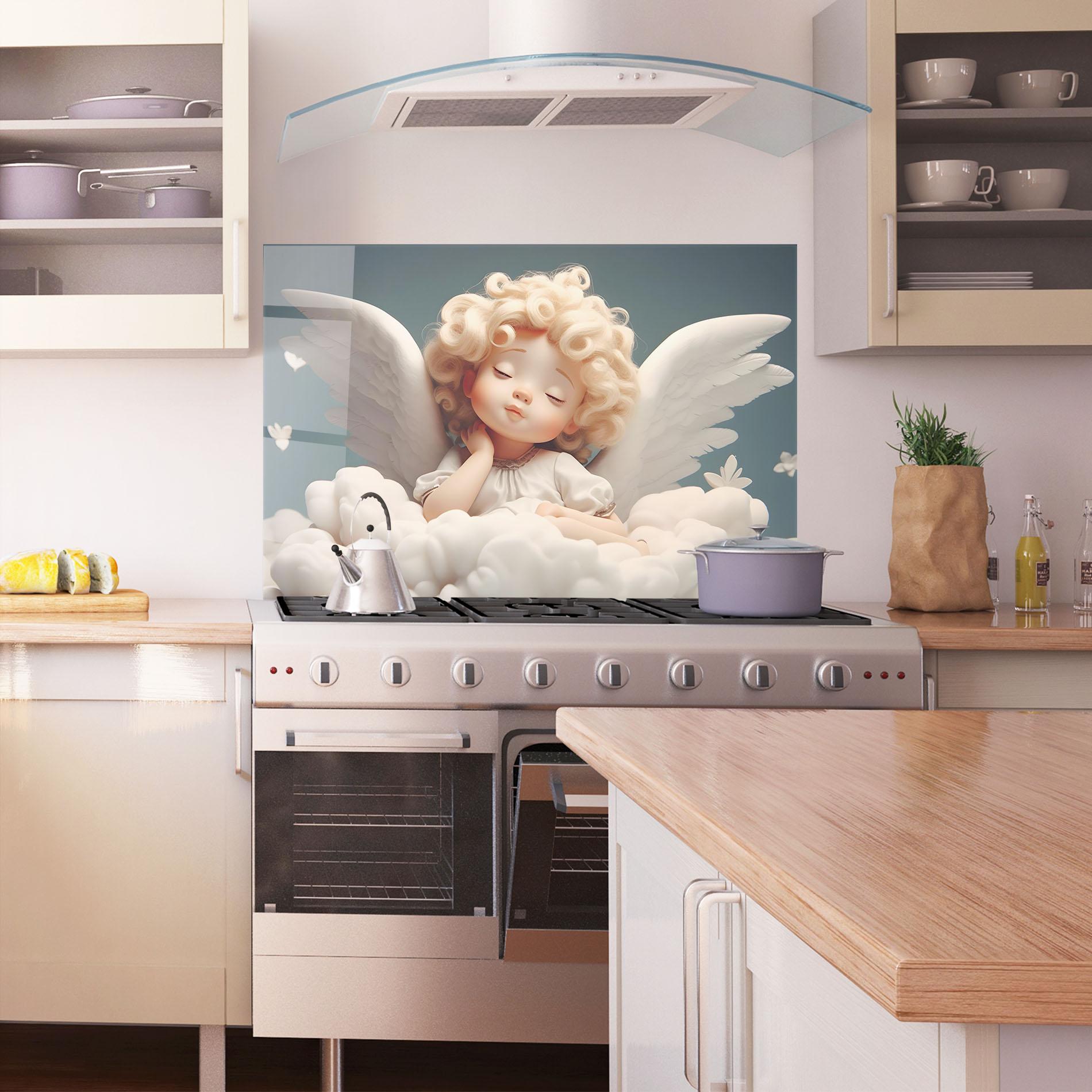 Küchenrückwand Glas Statue Baby Angel mockup 1
