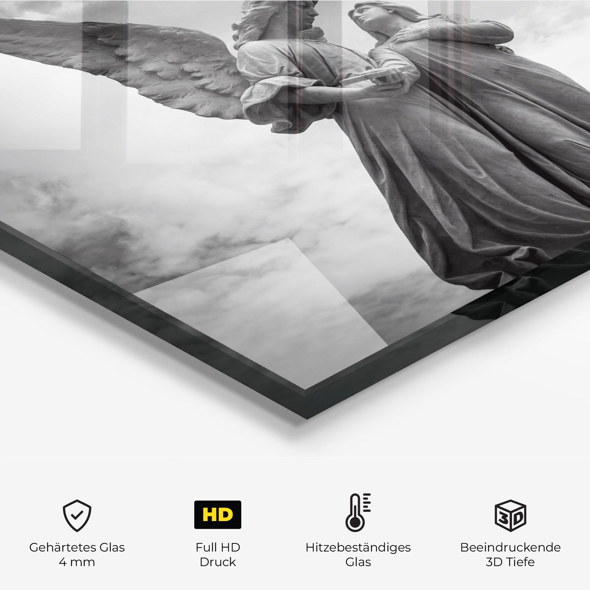 Küchenrückwand Glas Grey Stone Angels mockup 2