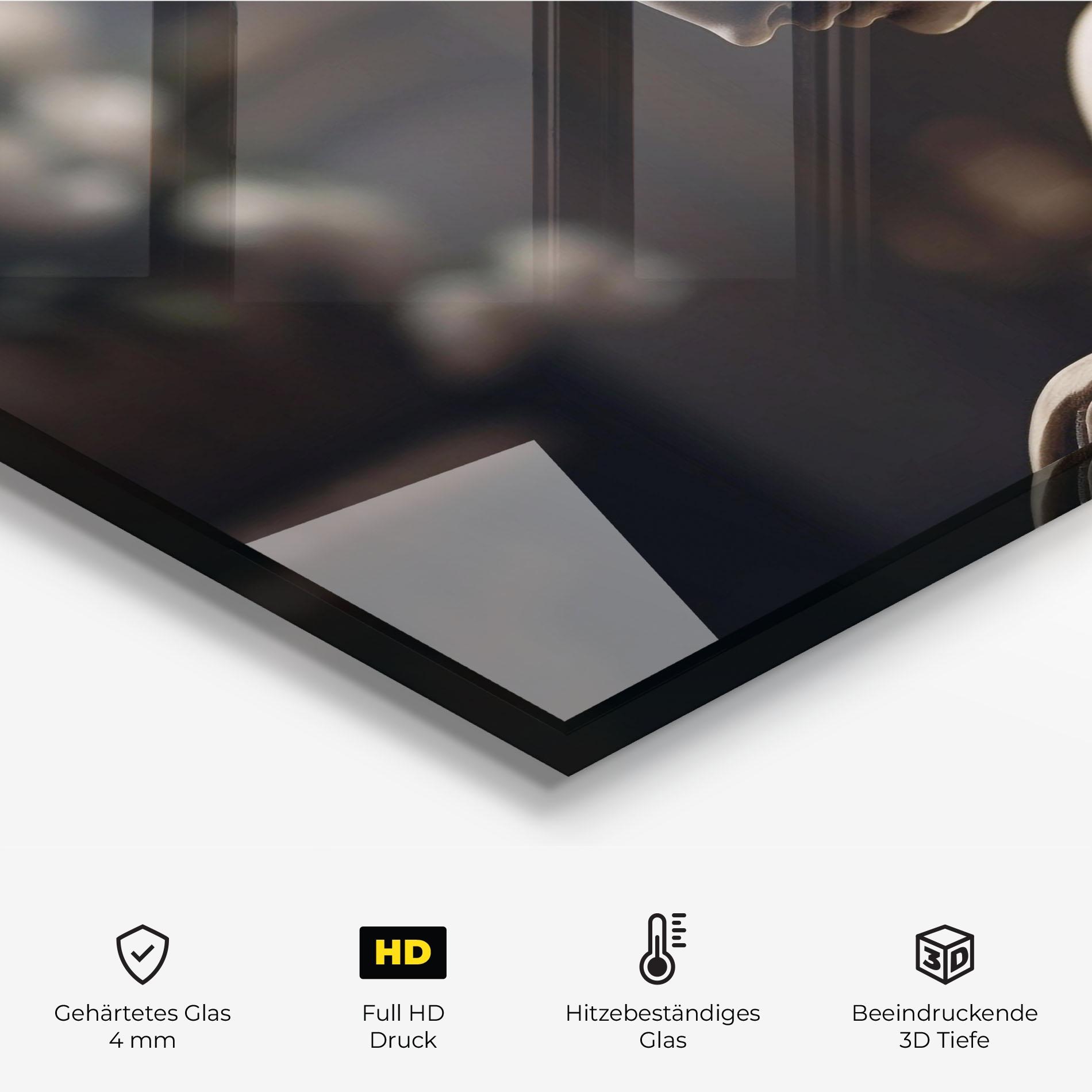 Küchenrückwand Glas Praying Woman mockup 2