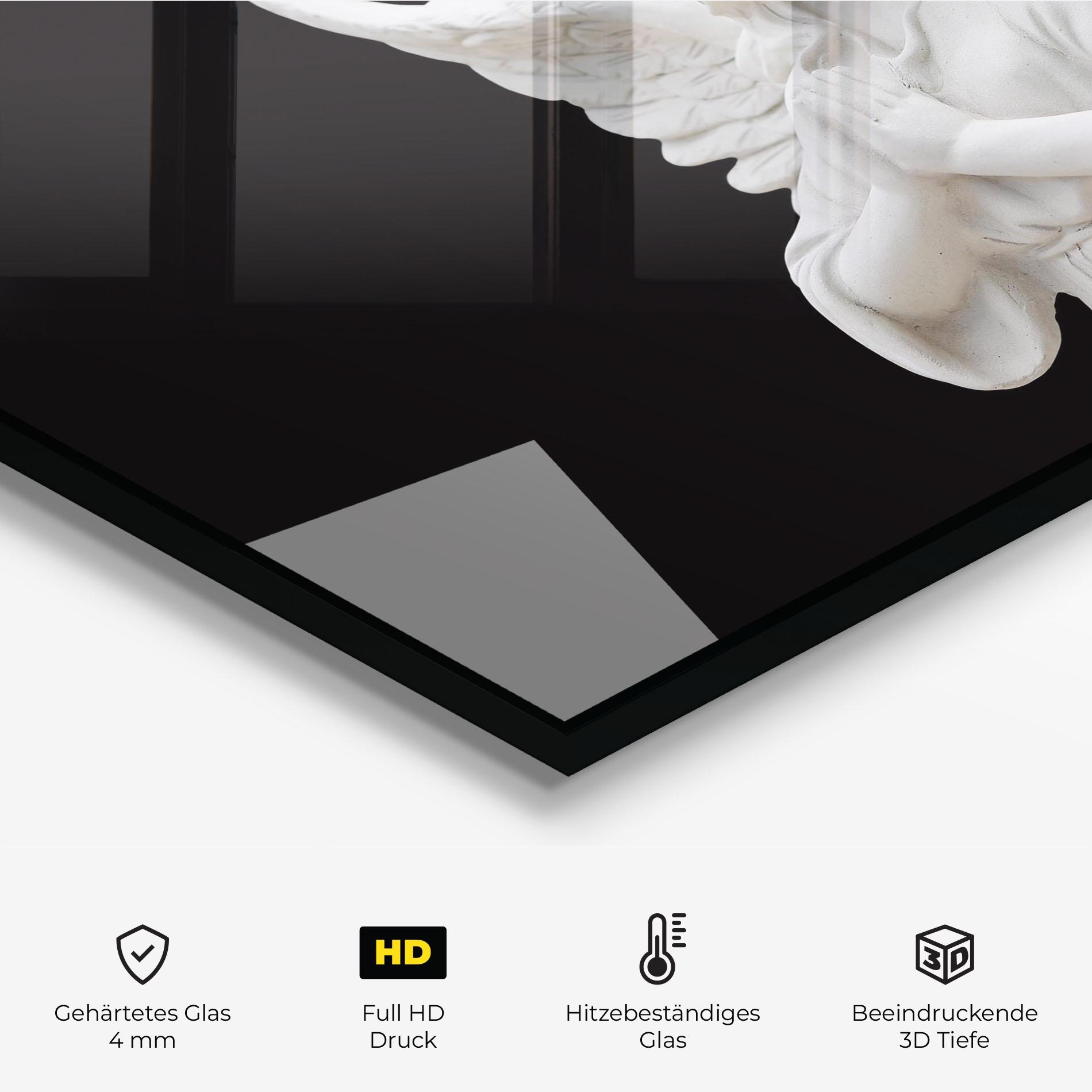 Küchenrückwand Glas Pretty Angel Statues mockup 2