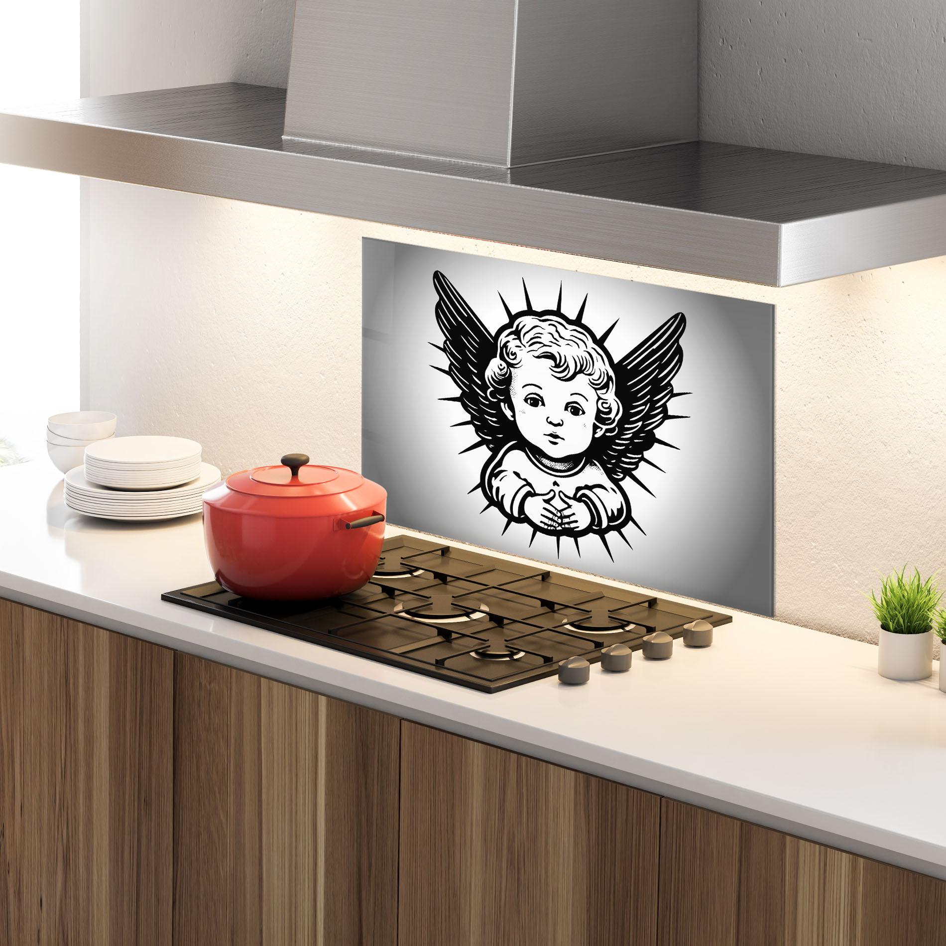 Küchenrückwand Glas Angel Small Wings mockup 4