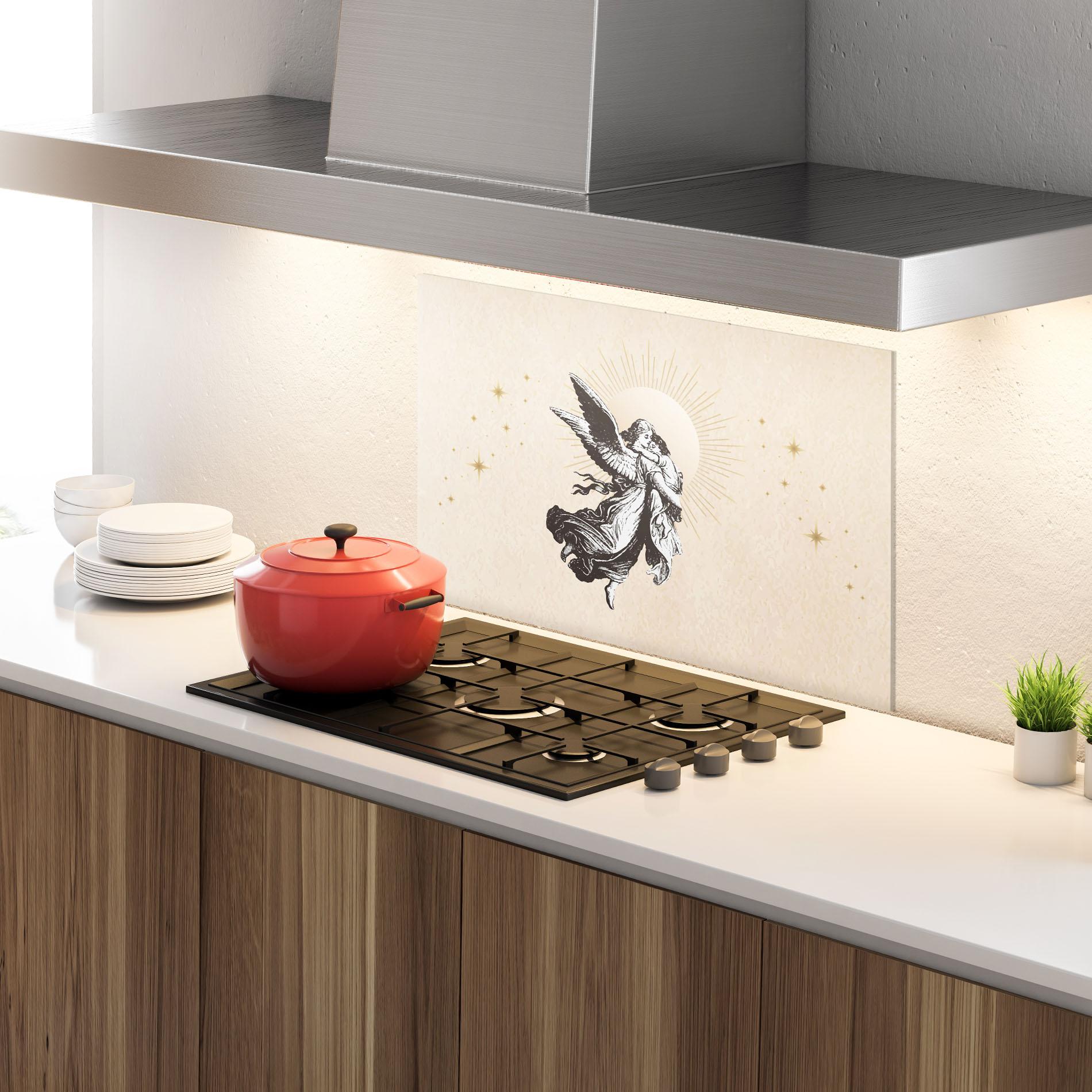 Küchenrückwand Glas Cream Angel Stars mockup 4