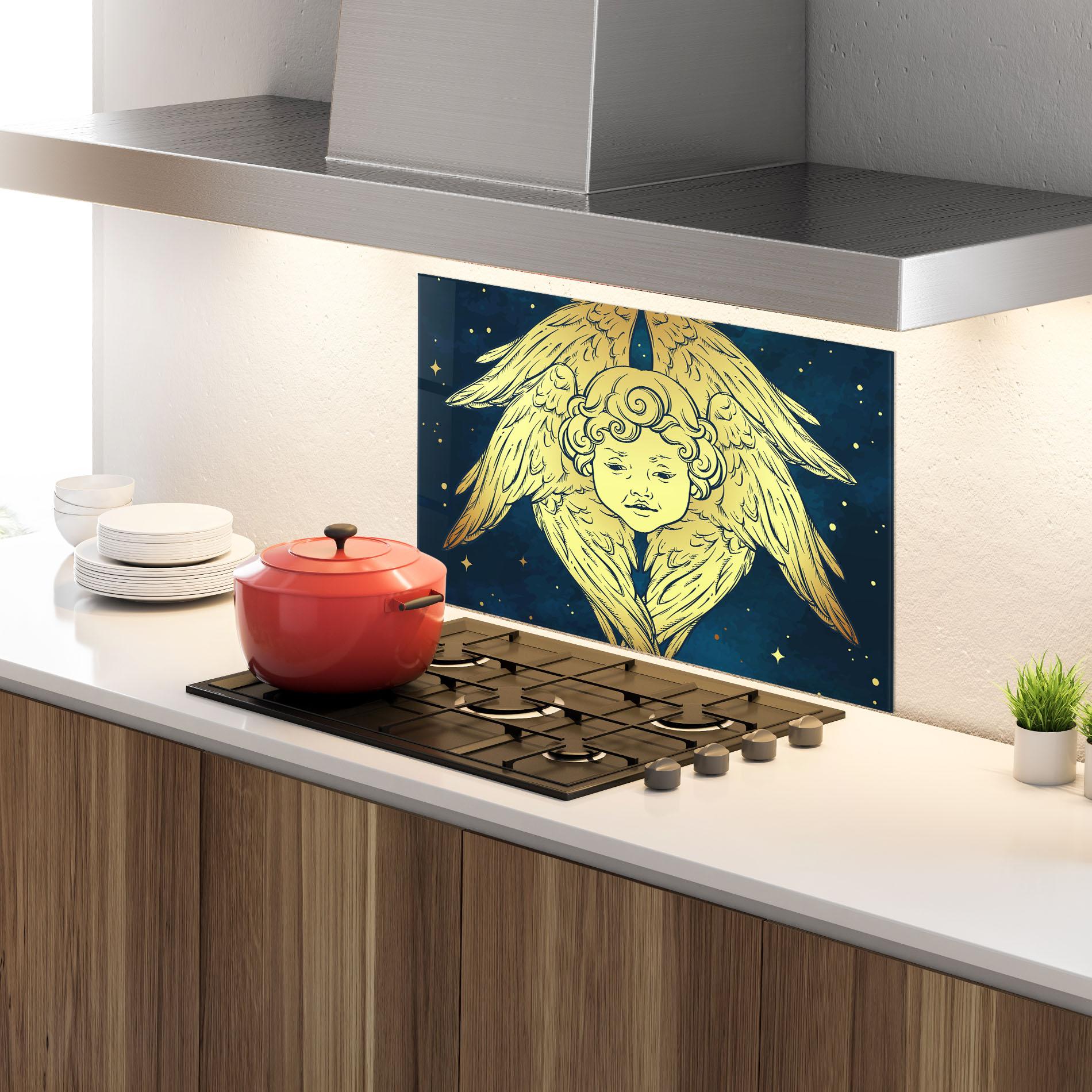 Küchenrückwand Glas Gold Wings Angel mockup 4