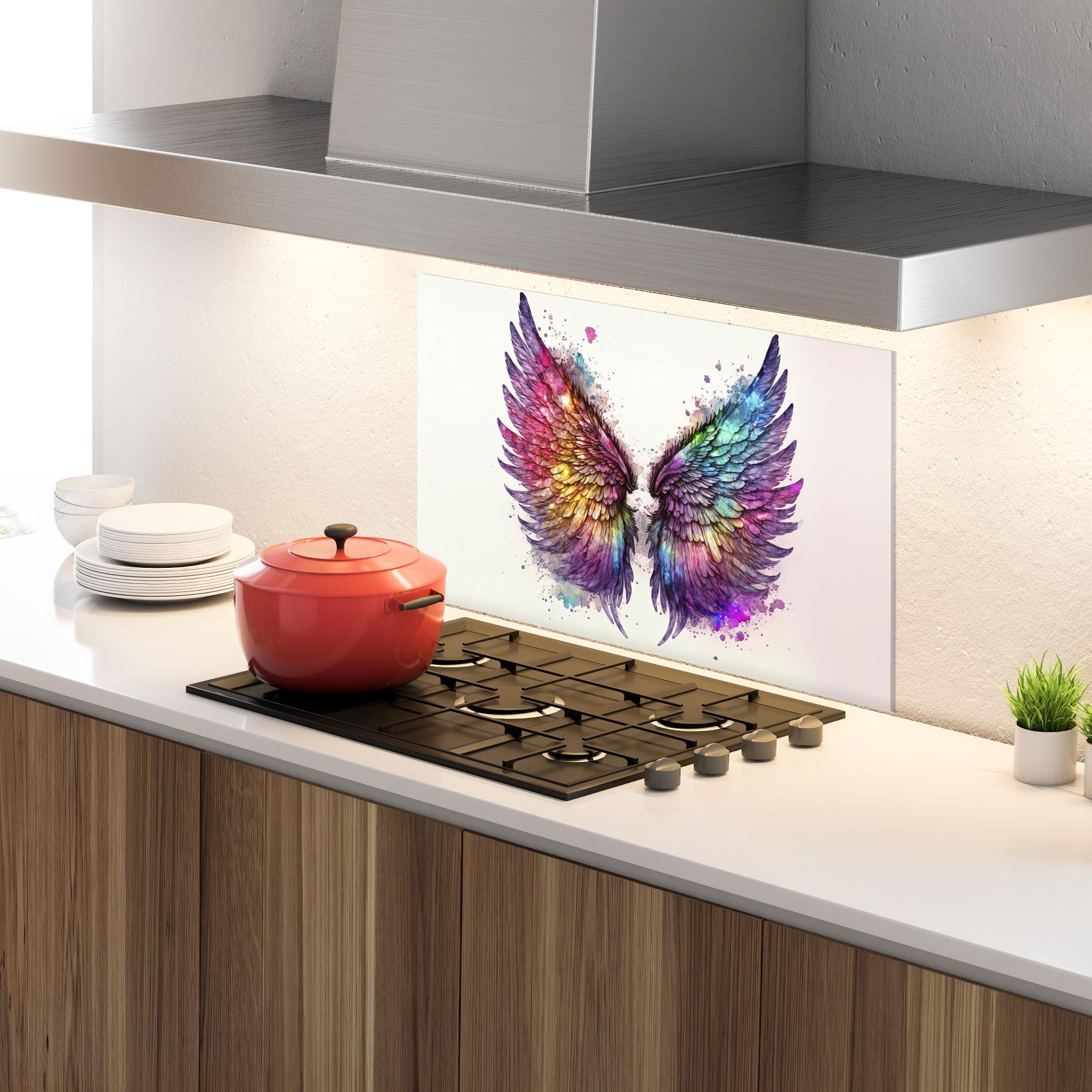 Küchenrückwand Glas Magic Watercolor Wings mockup 4