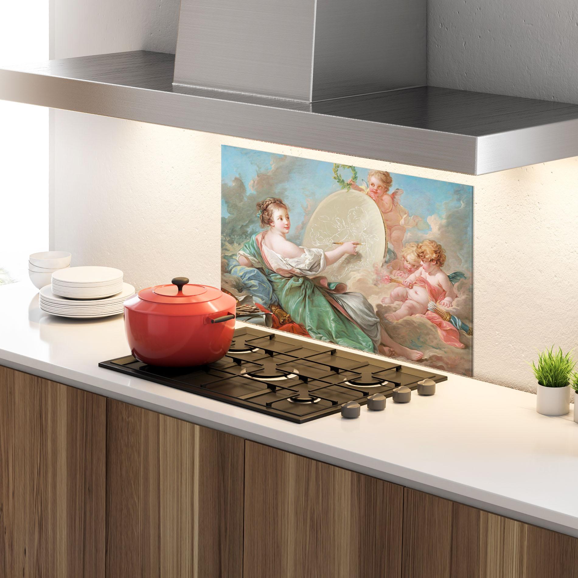 Küchenrückwand Glas Painting Cute Angels mockup 4