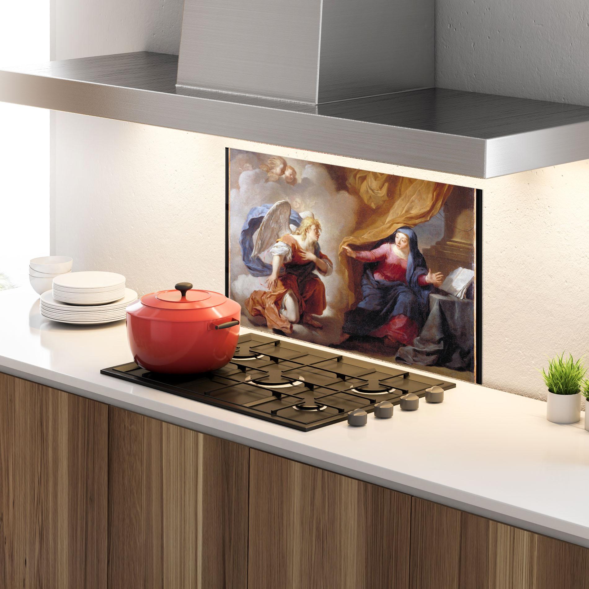 Küchenrückwand Glas Painting Old Angel mockup 4