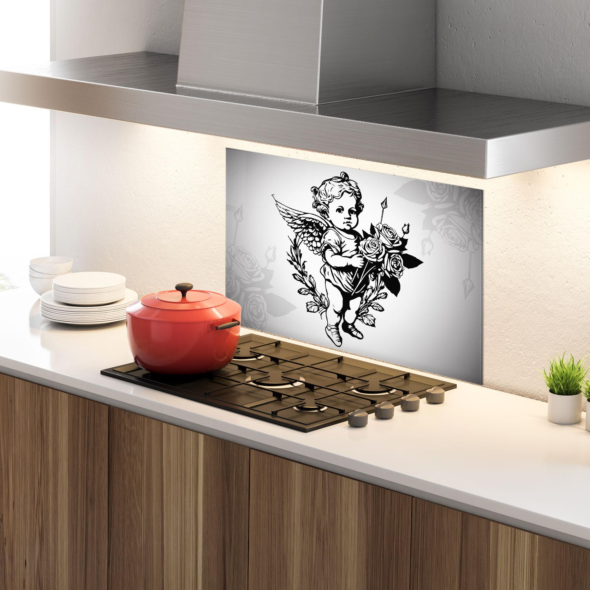 Küchenrückwand Glas Roses Angel mockup 4