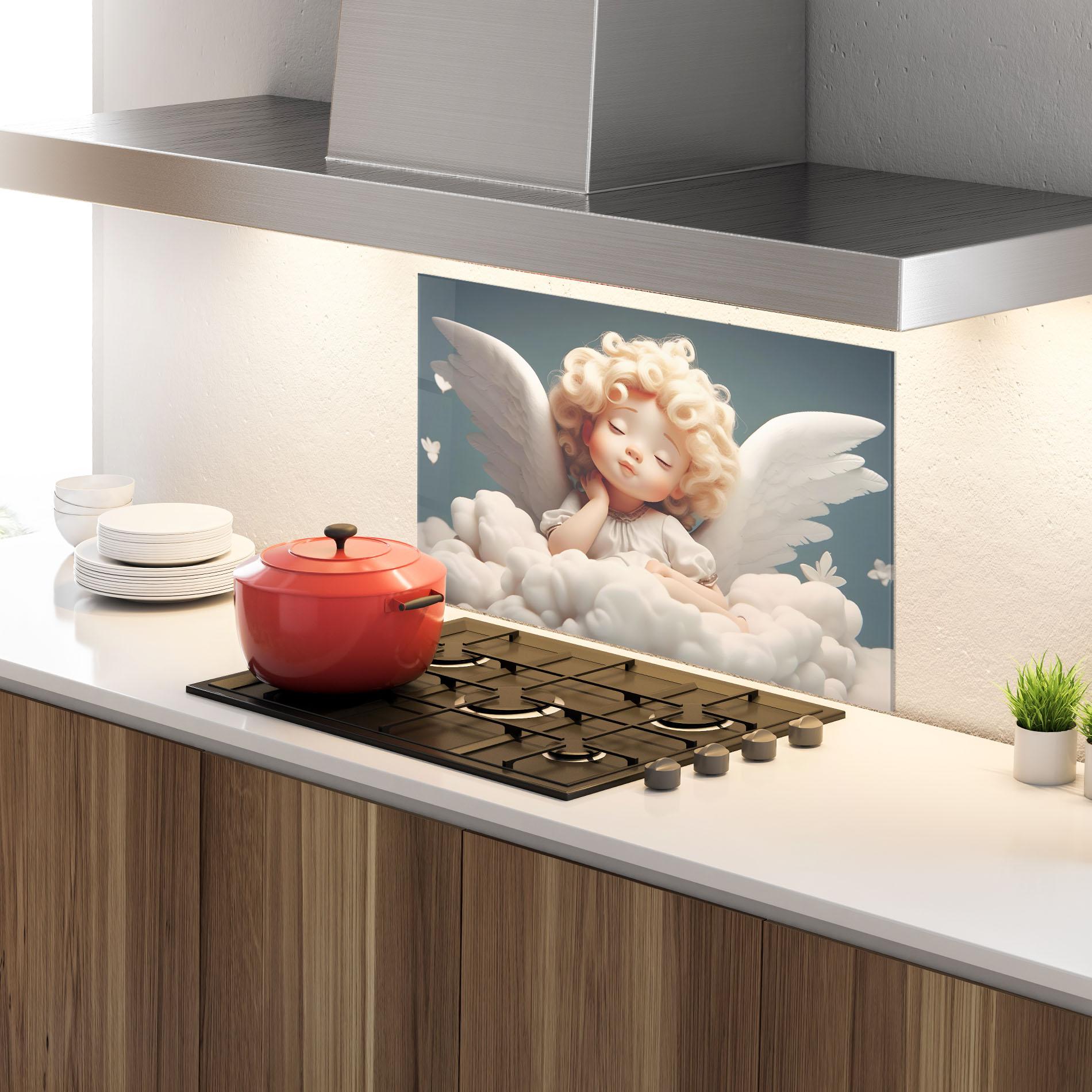 Küchenrückwand Glas Statue Baby Angel mockup 4