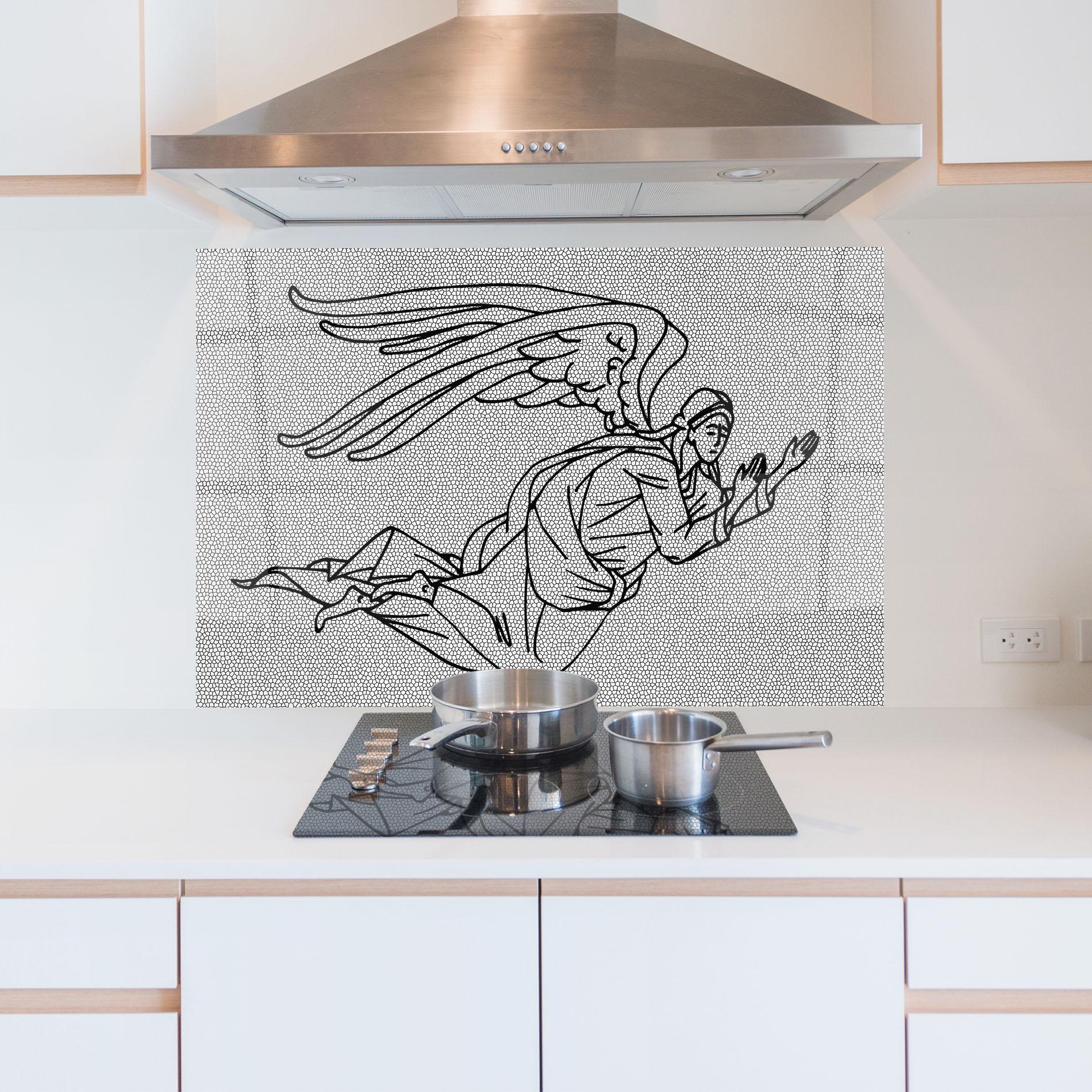 Küchenrückwand Glas Angel Flying mockup 5