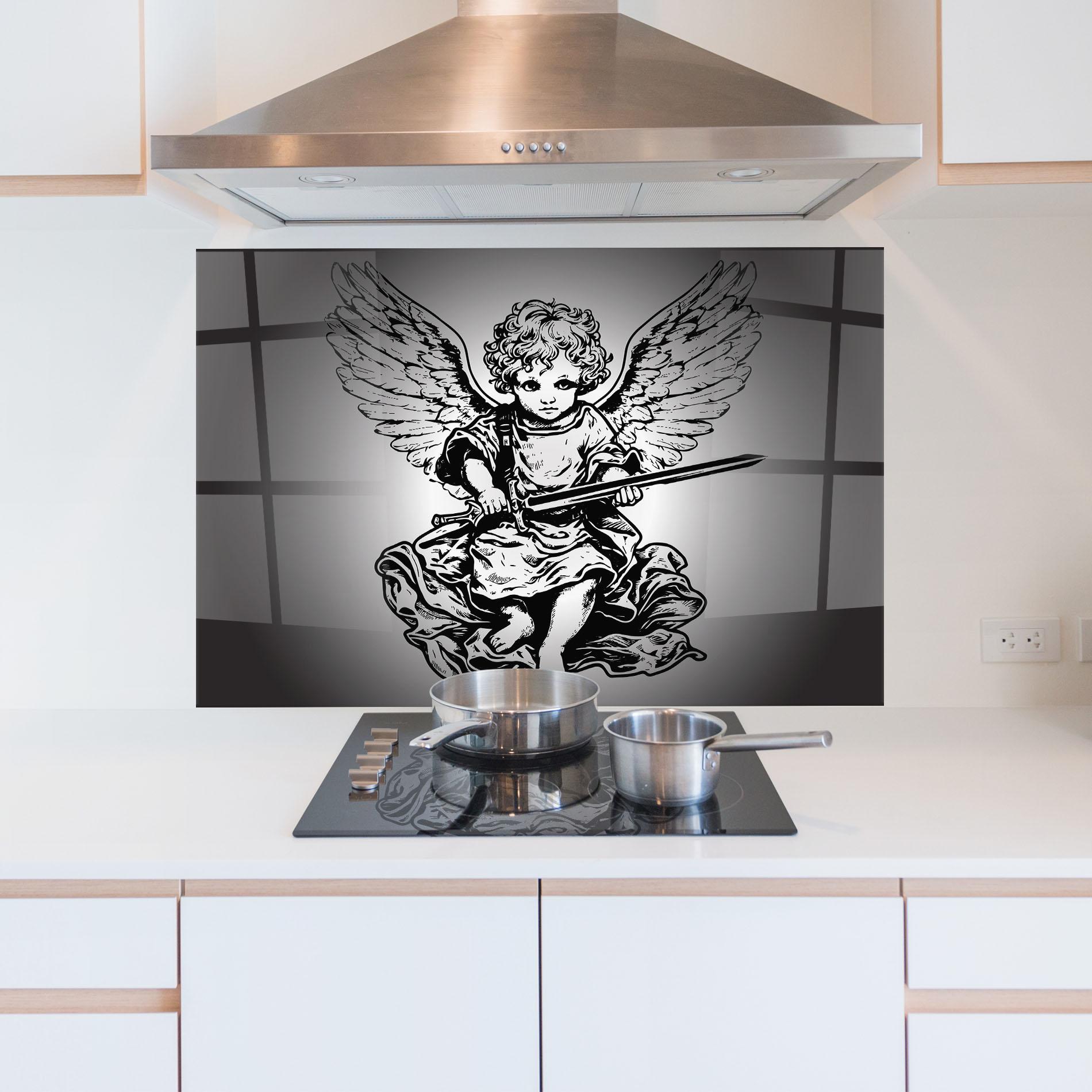 Küchenrückwand Glas Angel Sword mockup 5