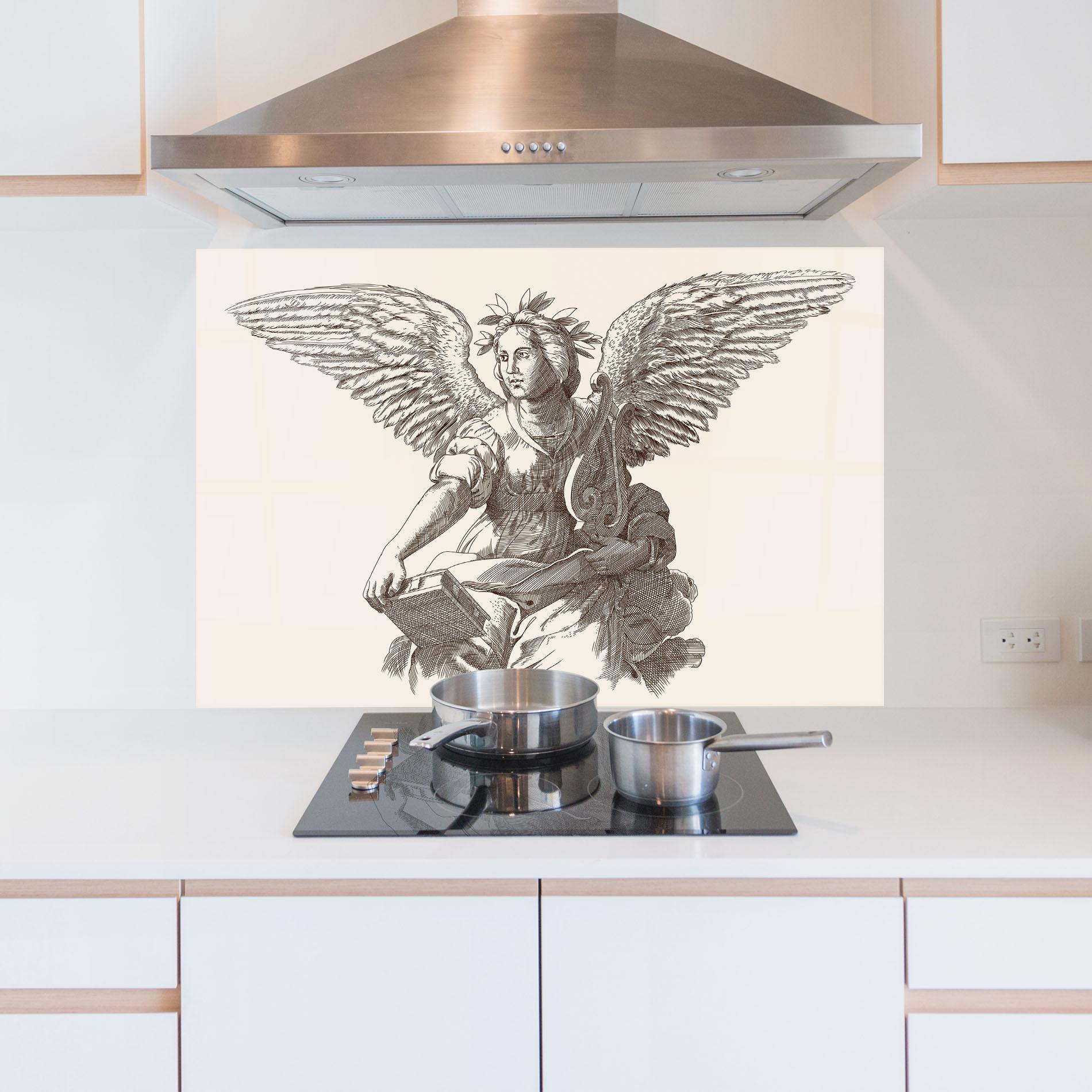 Küchenrückwand Glas Brown Line Angel mockup 5