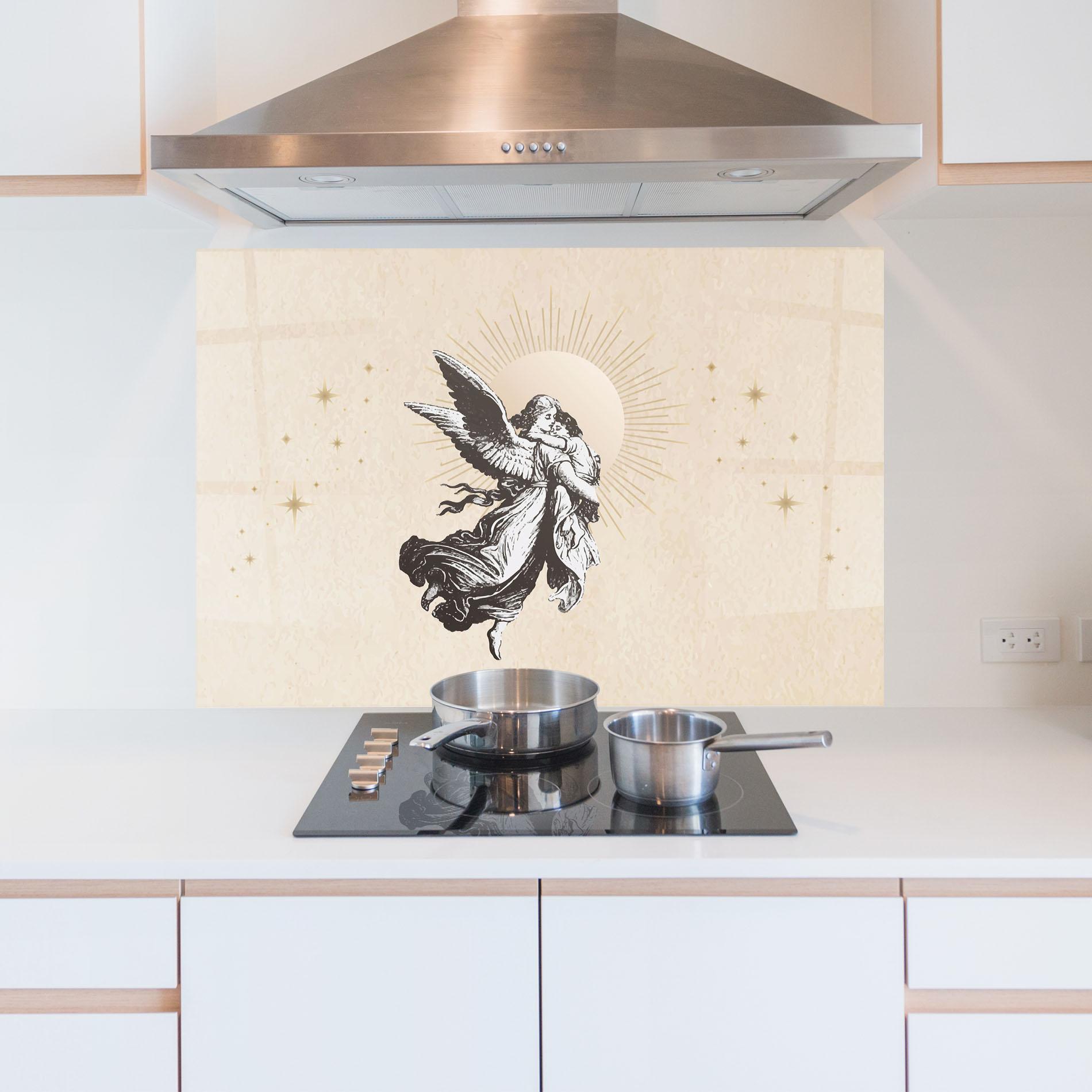 Küchenrückwand Glas Cream Angel Stars mockup 5