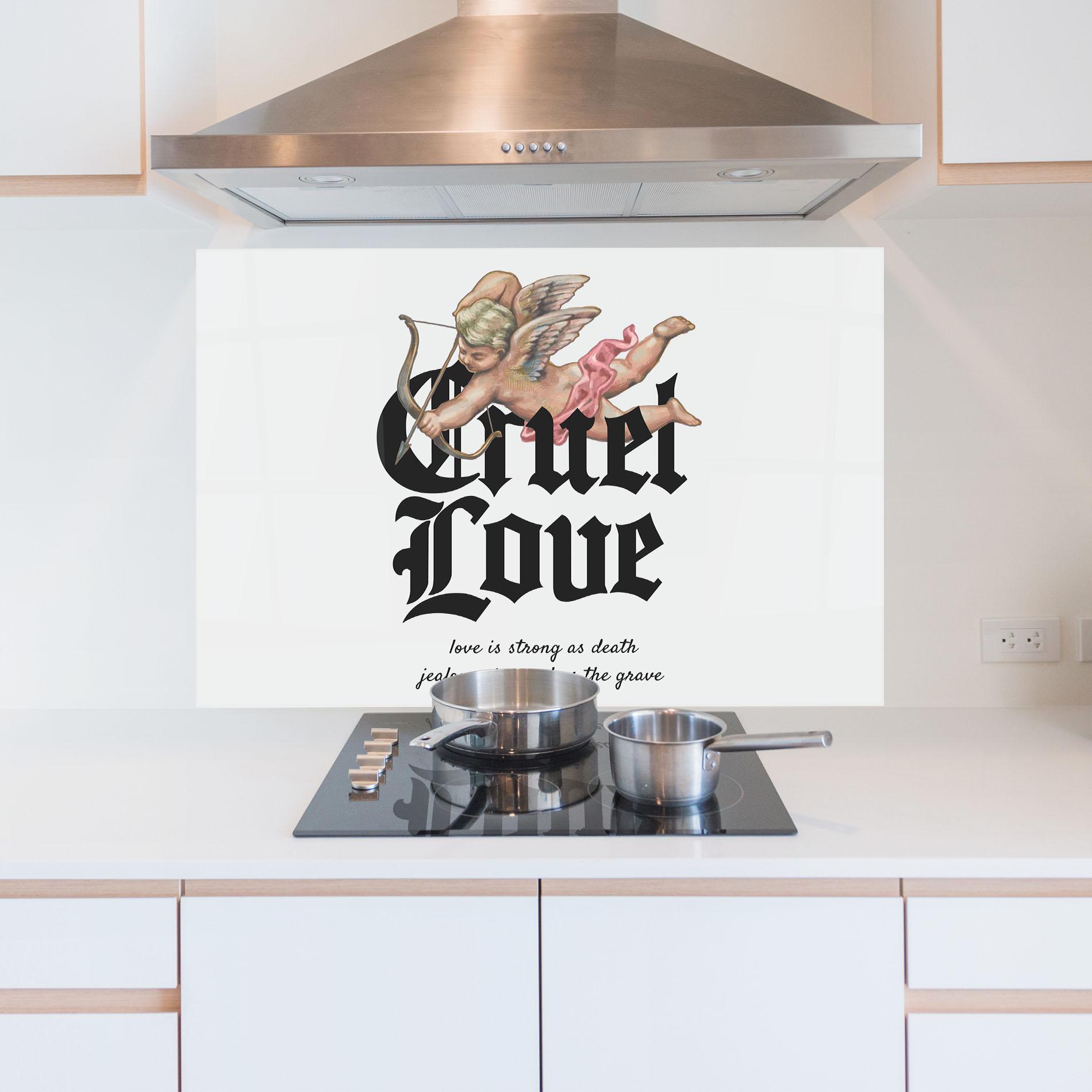 Küchenrückwand Glas Cruel Love mockup 5