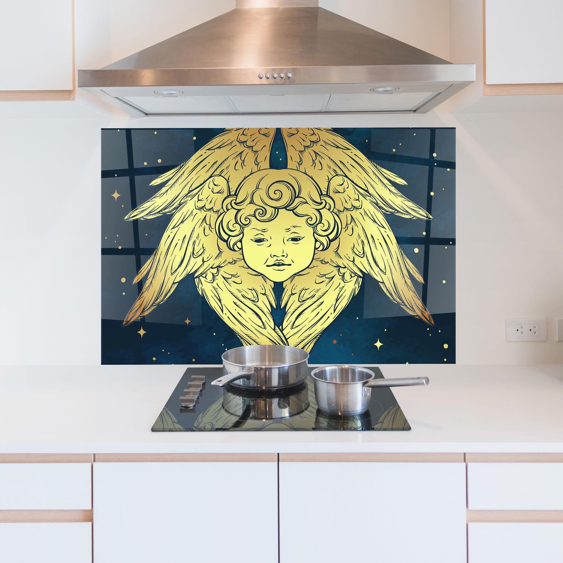 Küchenrückwand Glas Gold Wings Angel mockup 5