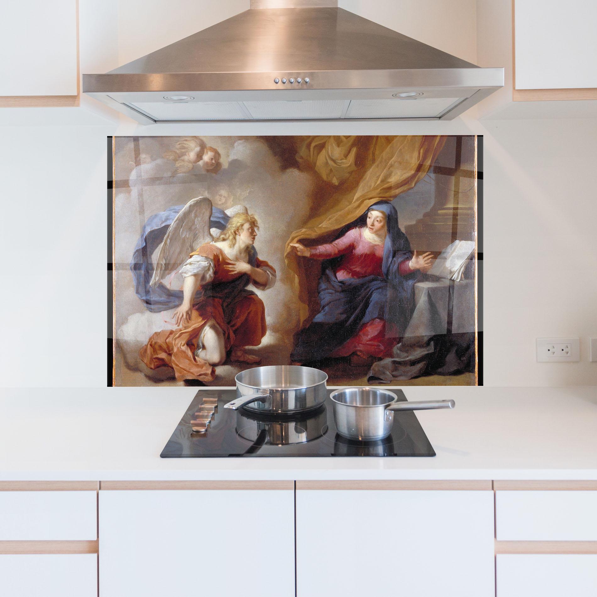 Küchenrückwand Glas Painting Old Angel mockup 5