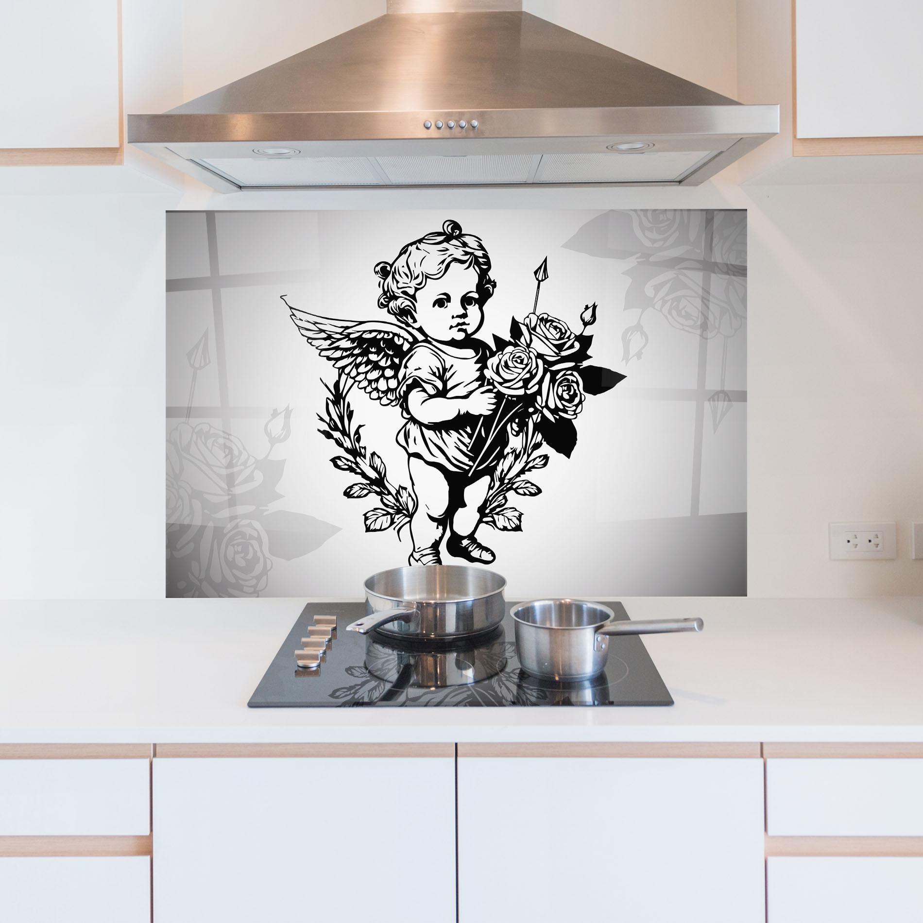 Küchenrückwand Glas Roses Angel mockup 5