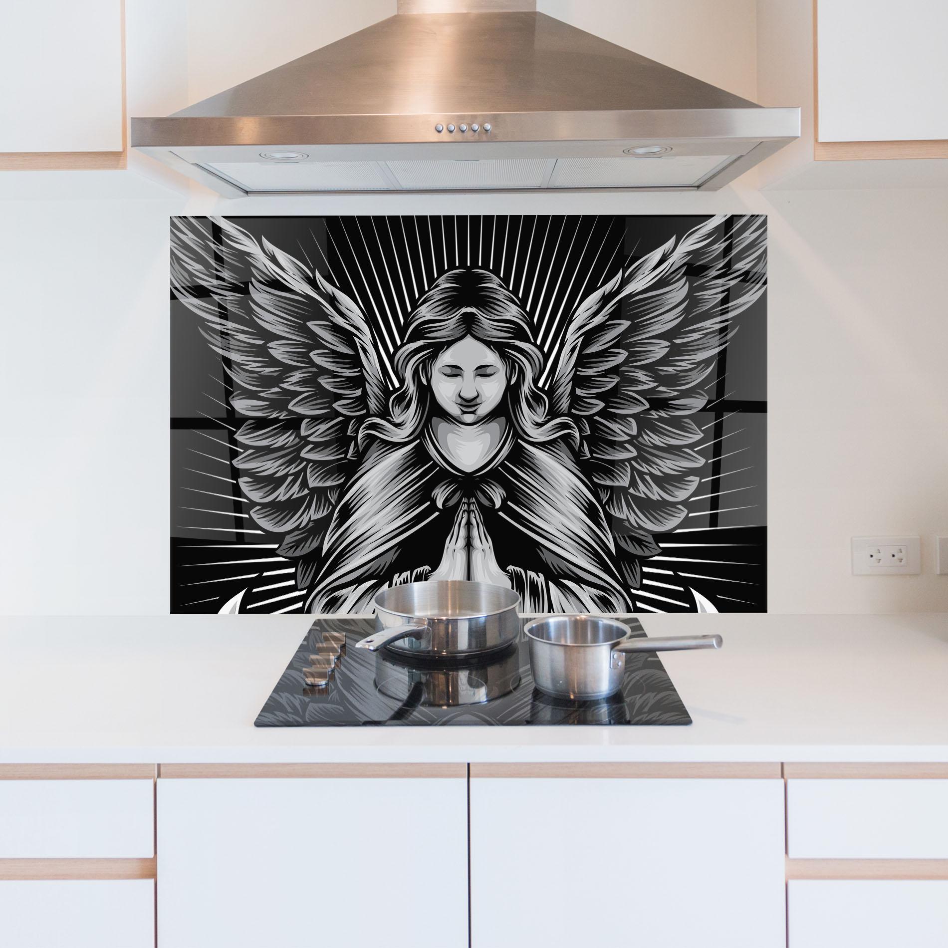 Küchenrückwand Glas Wings Pray mockup 5