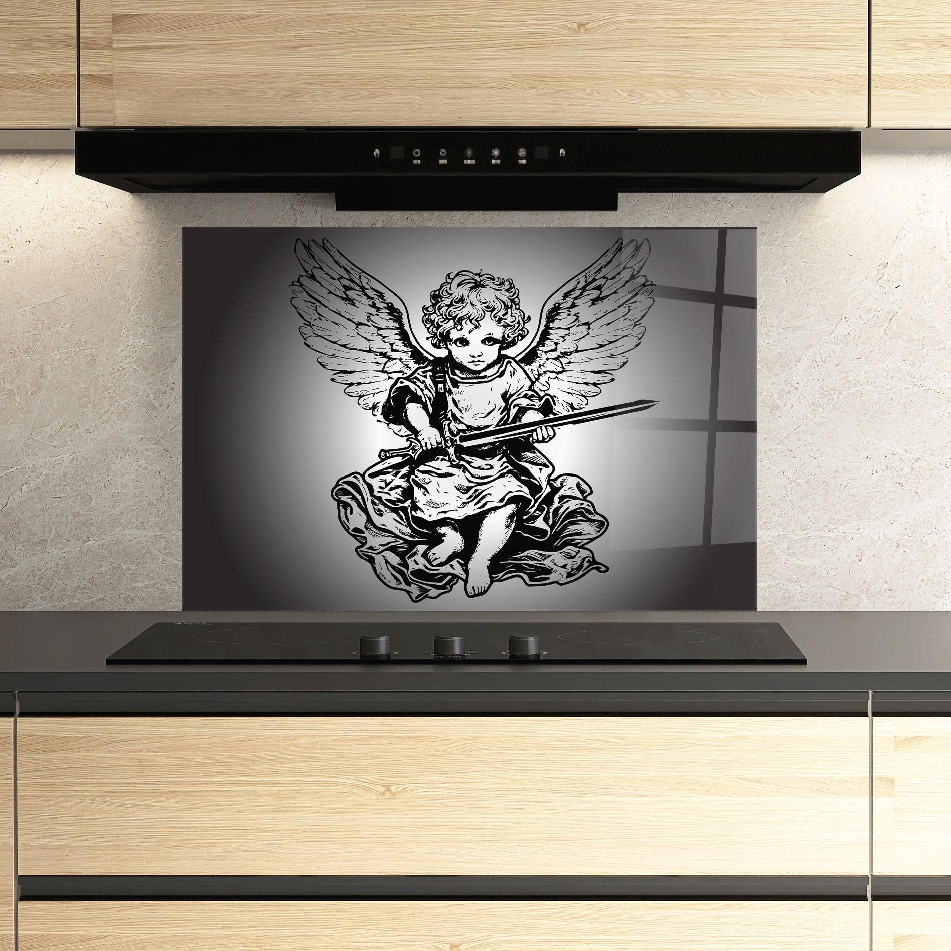 Küchenrückwand Glas Angel Sword mockup 3