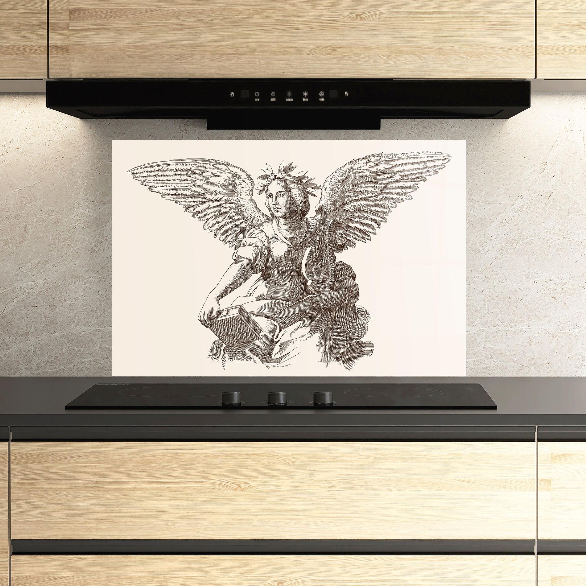 Küchenrückwand Glas Brown Line Angel mockup 3