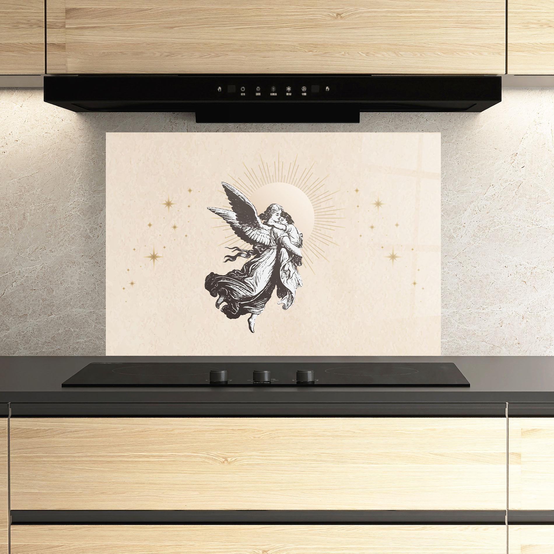 Küchenrückwand Glas Cream Angel Stars mockup 3