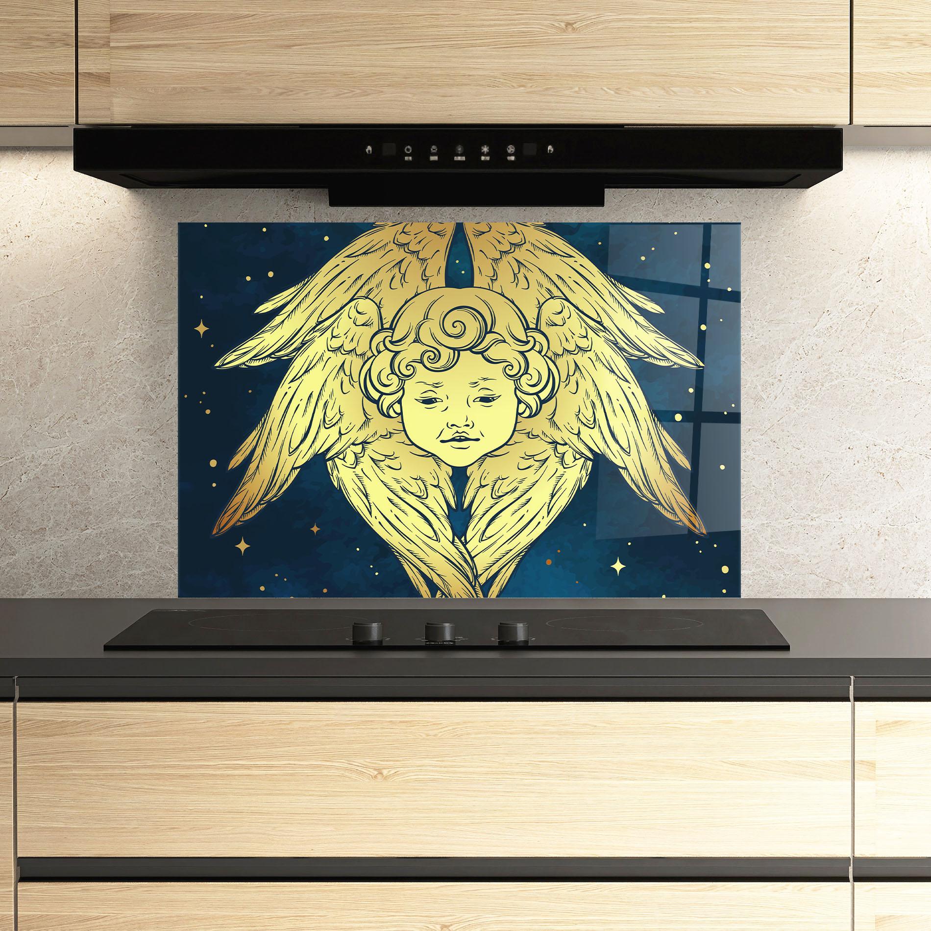 Küchenrückwand Glas Gold Wings Angel mockup 3