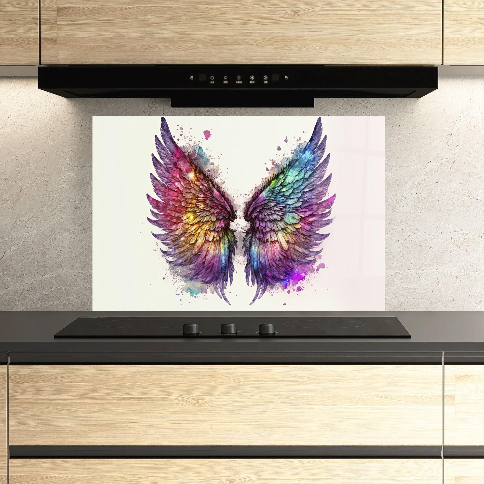 Küchenrückwand Glas Magic Watercolor Wings mockup 3