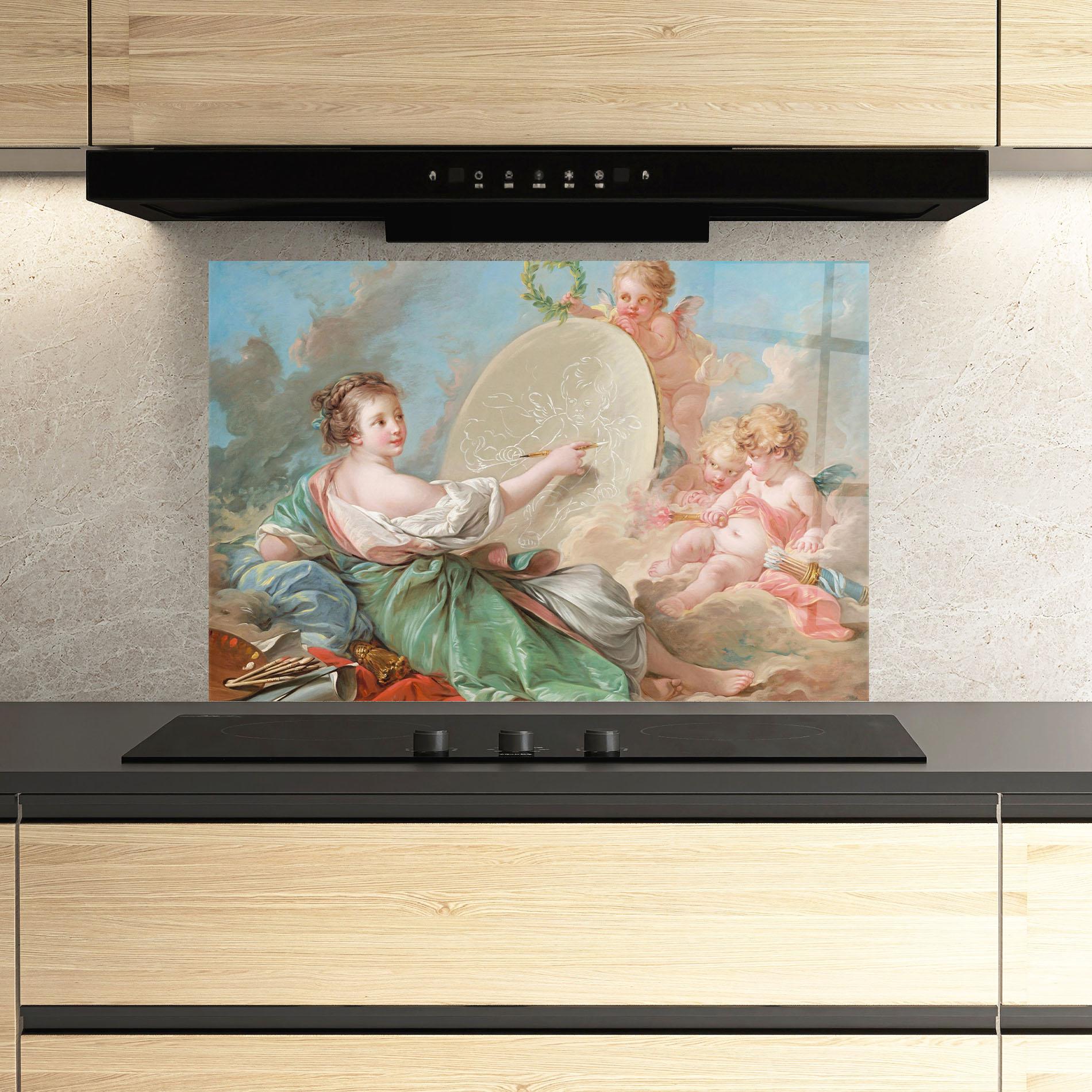 Küchenrückwand Glas Painting Cute Angels mockup 3