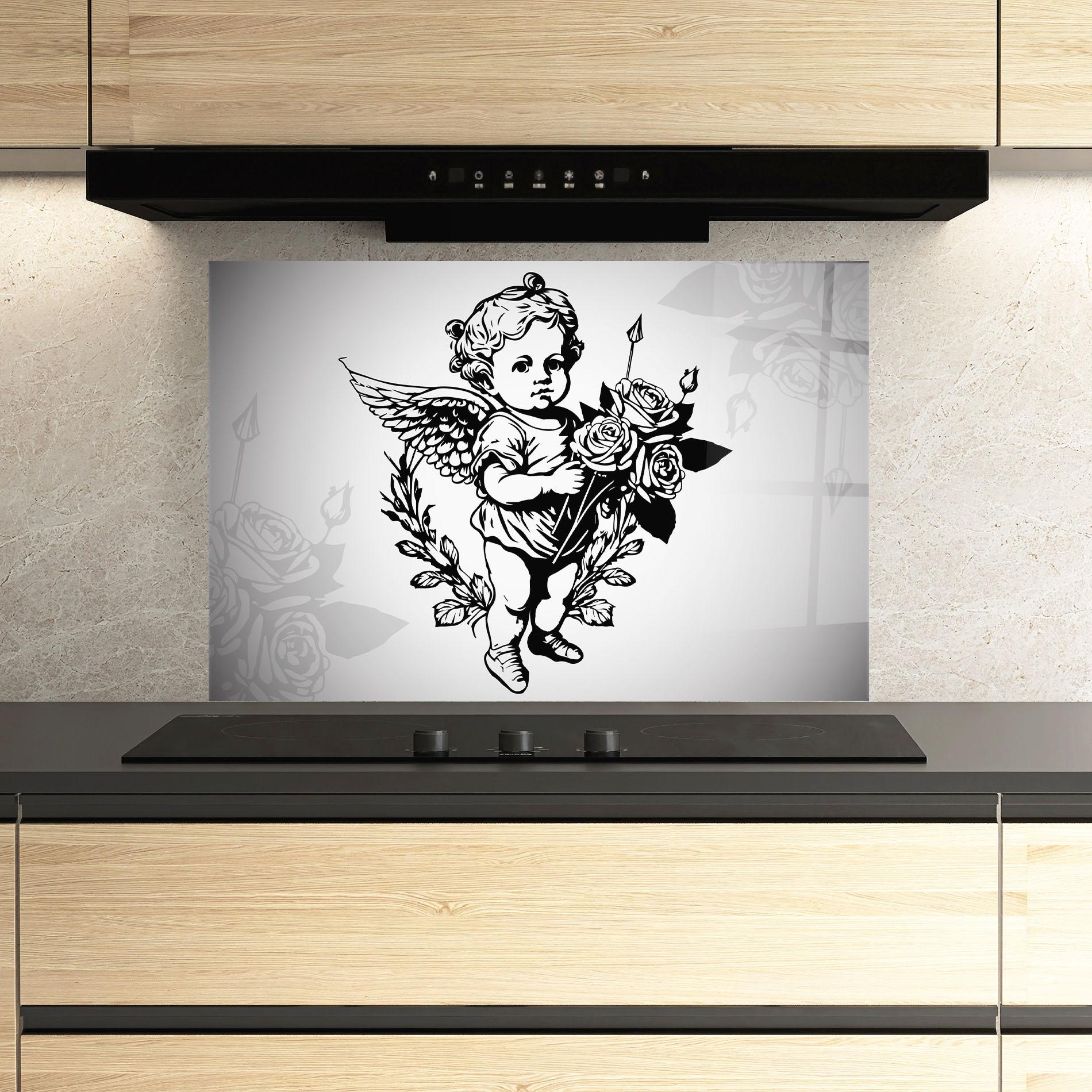Küchenrückwand Glas Roses Angel mockup 3