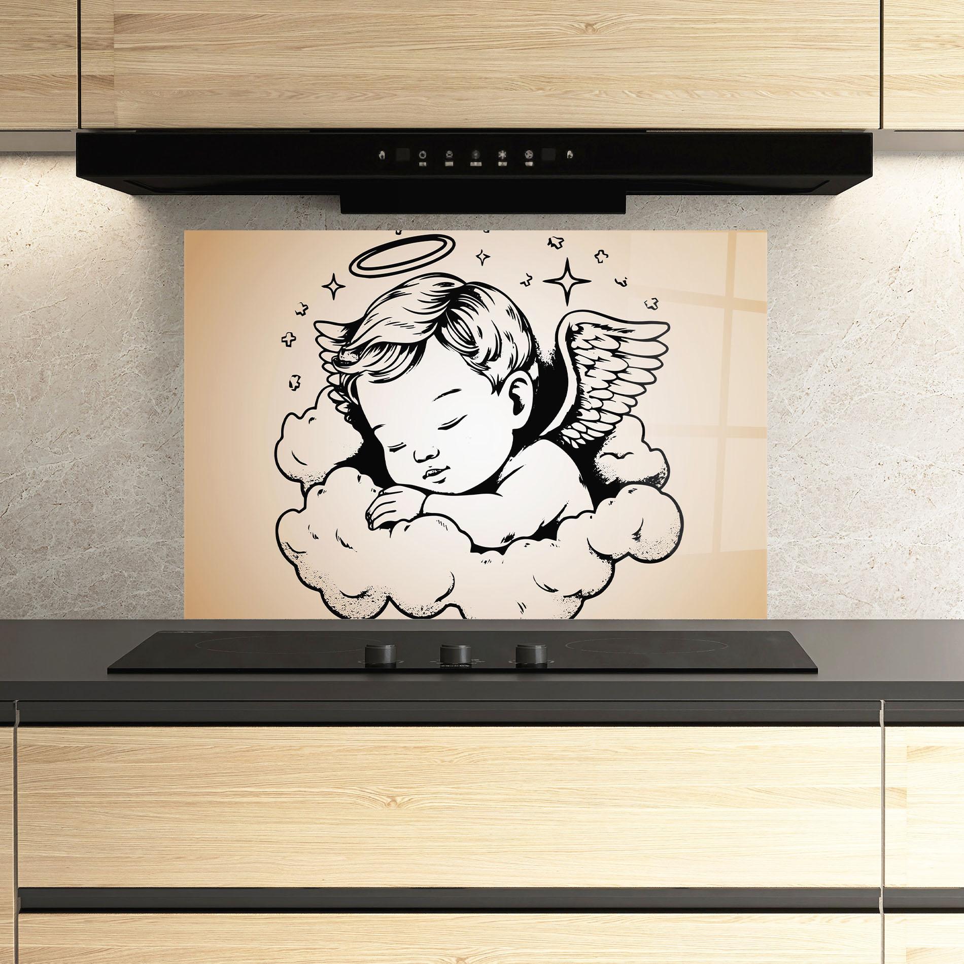 Küchenrückwand Glas Sleepy Angel mockup 3