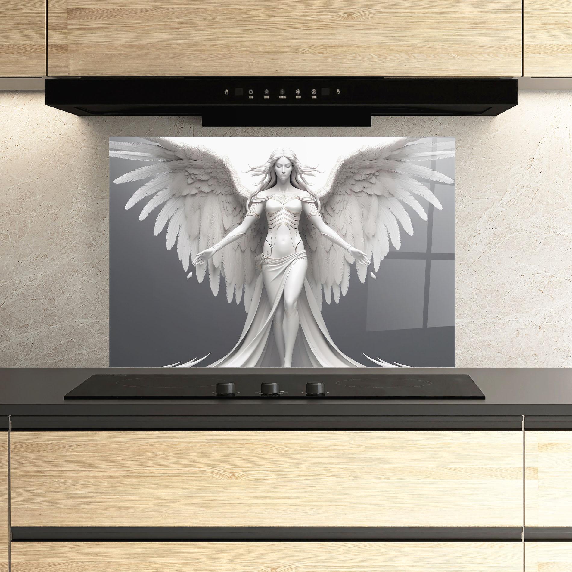 Küchenrückwand Glas White Stone Woman mockup 3