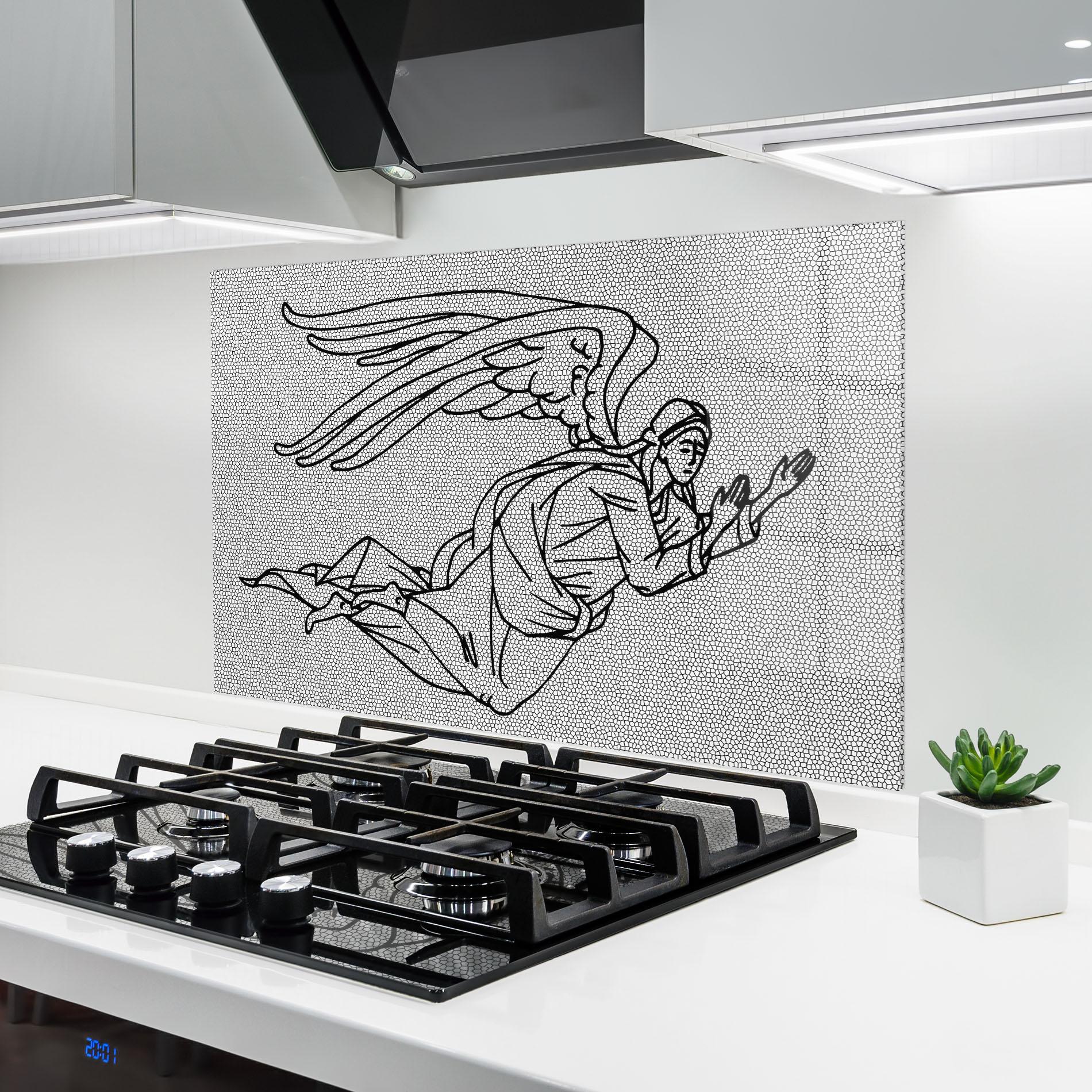 Küchenrückwand Glas Angel Flying mockup 6