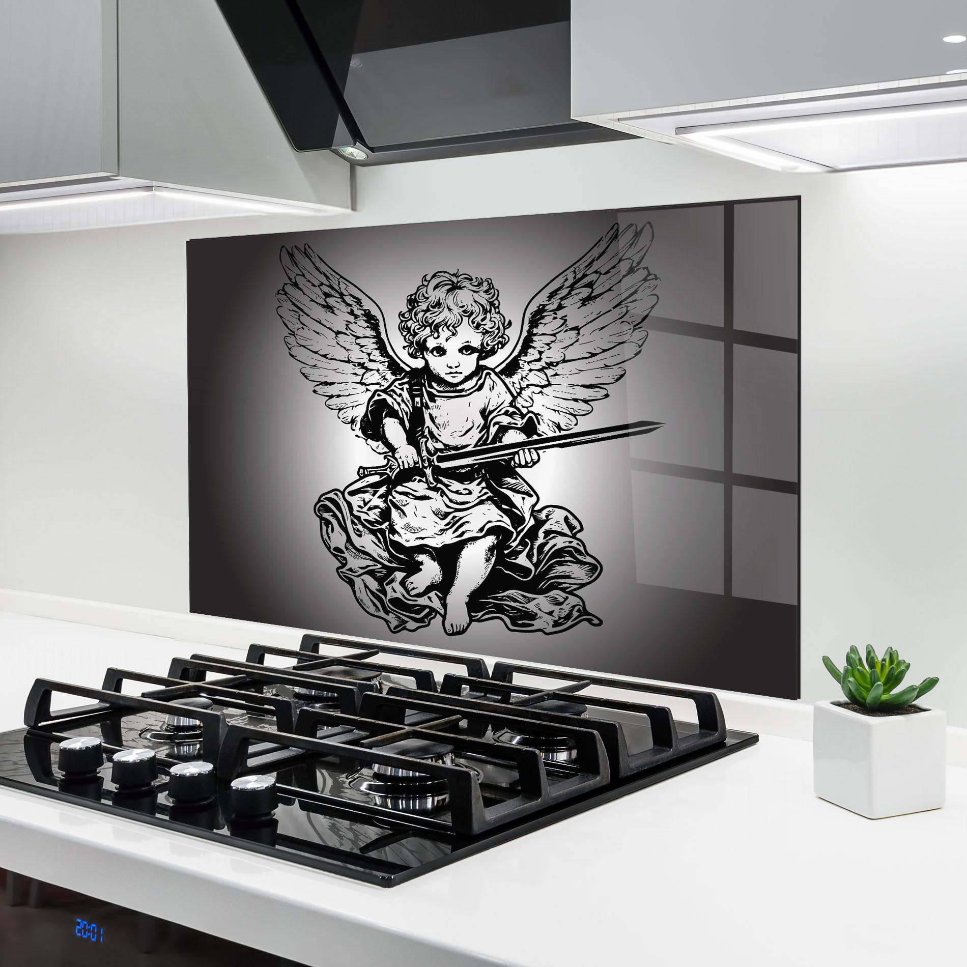 Küchenrückwand Glas Angel Sword mockup 6