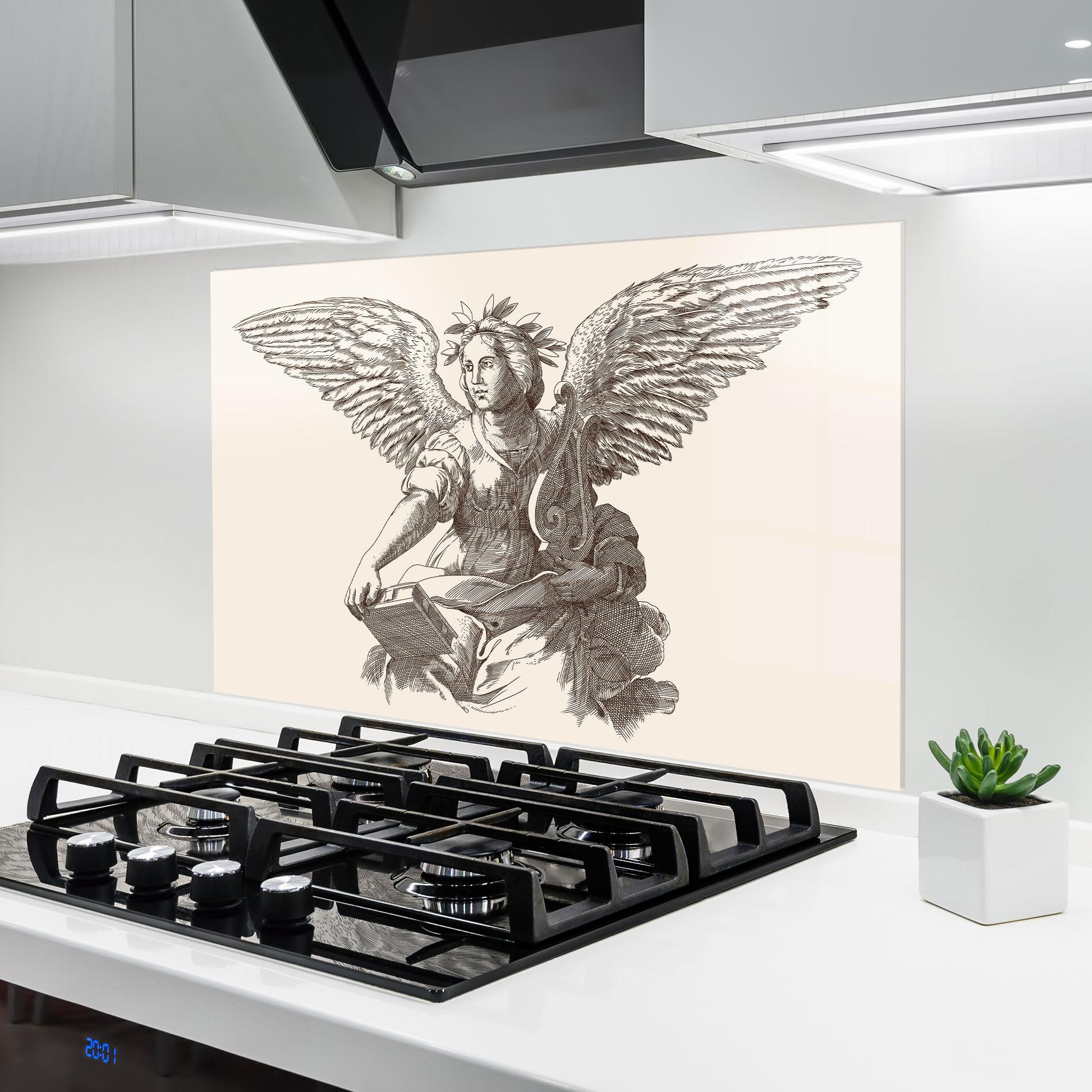 Küchenrückwand Glas Brown Line Angel mockup 6