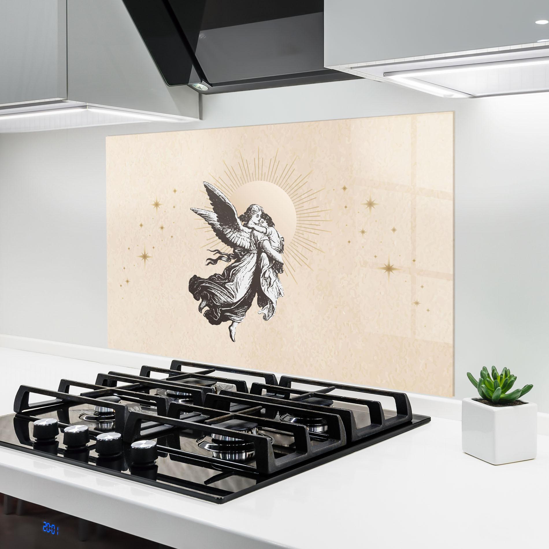 Küchenrückwand Glas Cream Angel Stars mockup 6