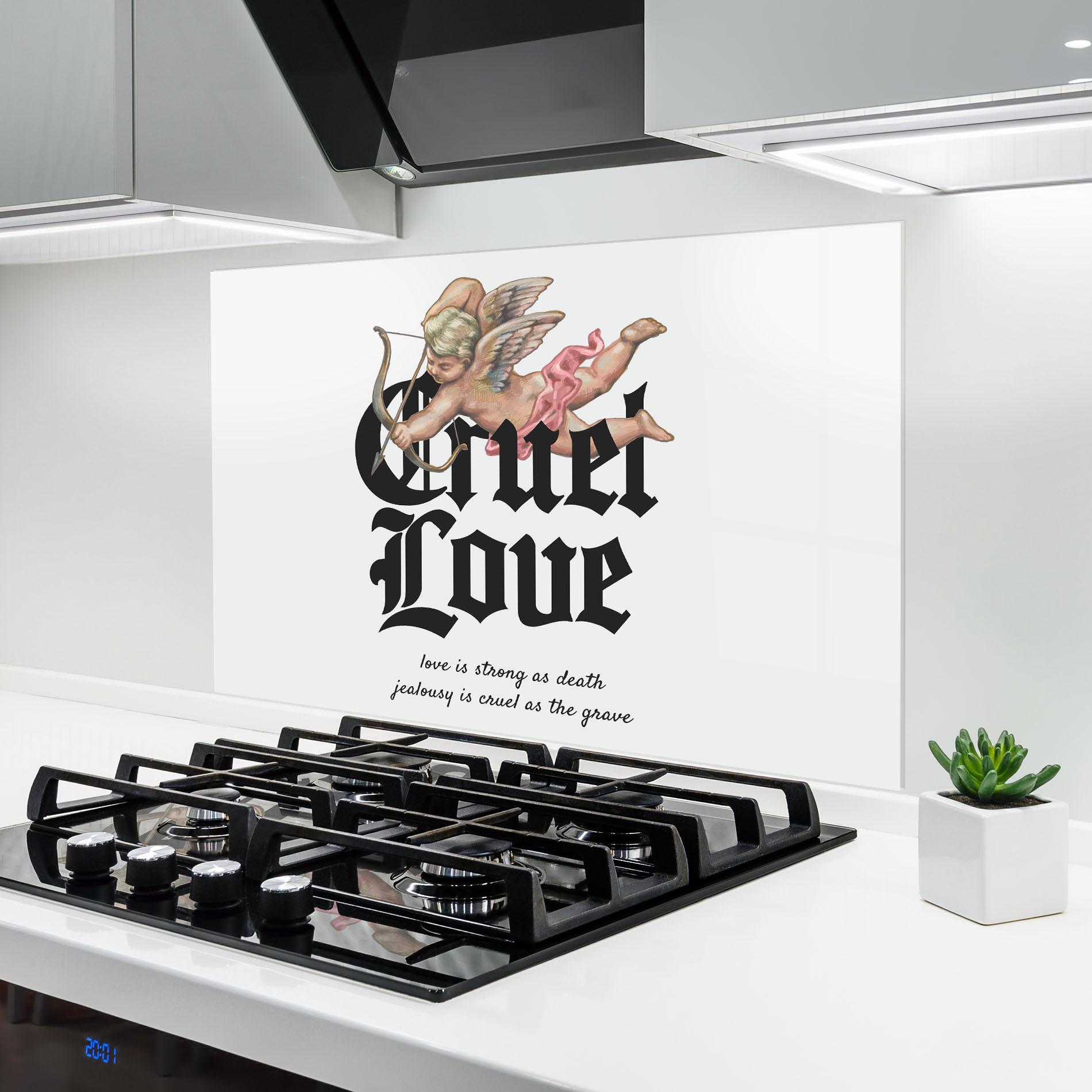 Küchenrückwand Glas Cruel Love mockup 6