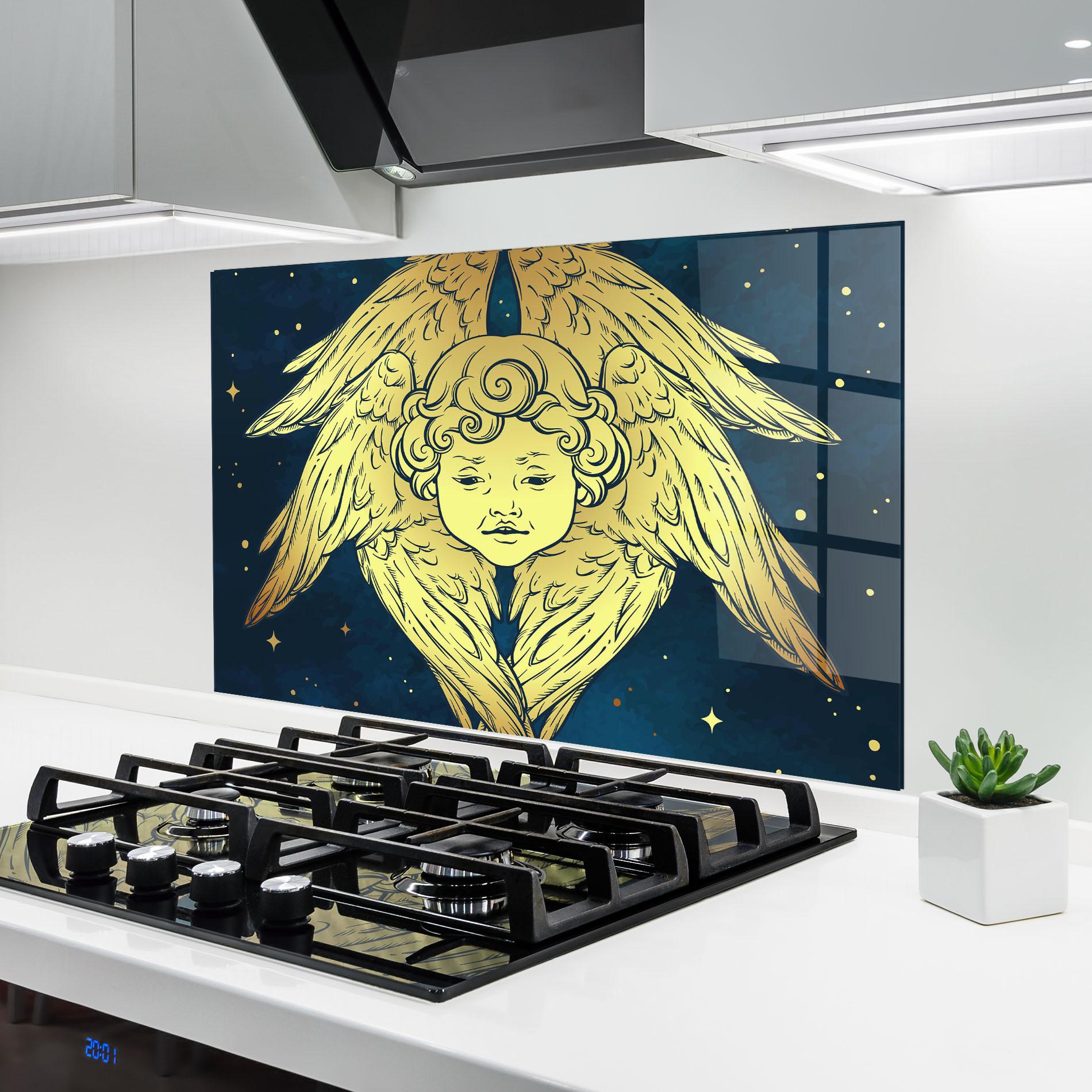 Küchenrückwand Glas Gold Wings Angel mockup 6