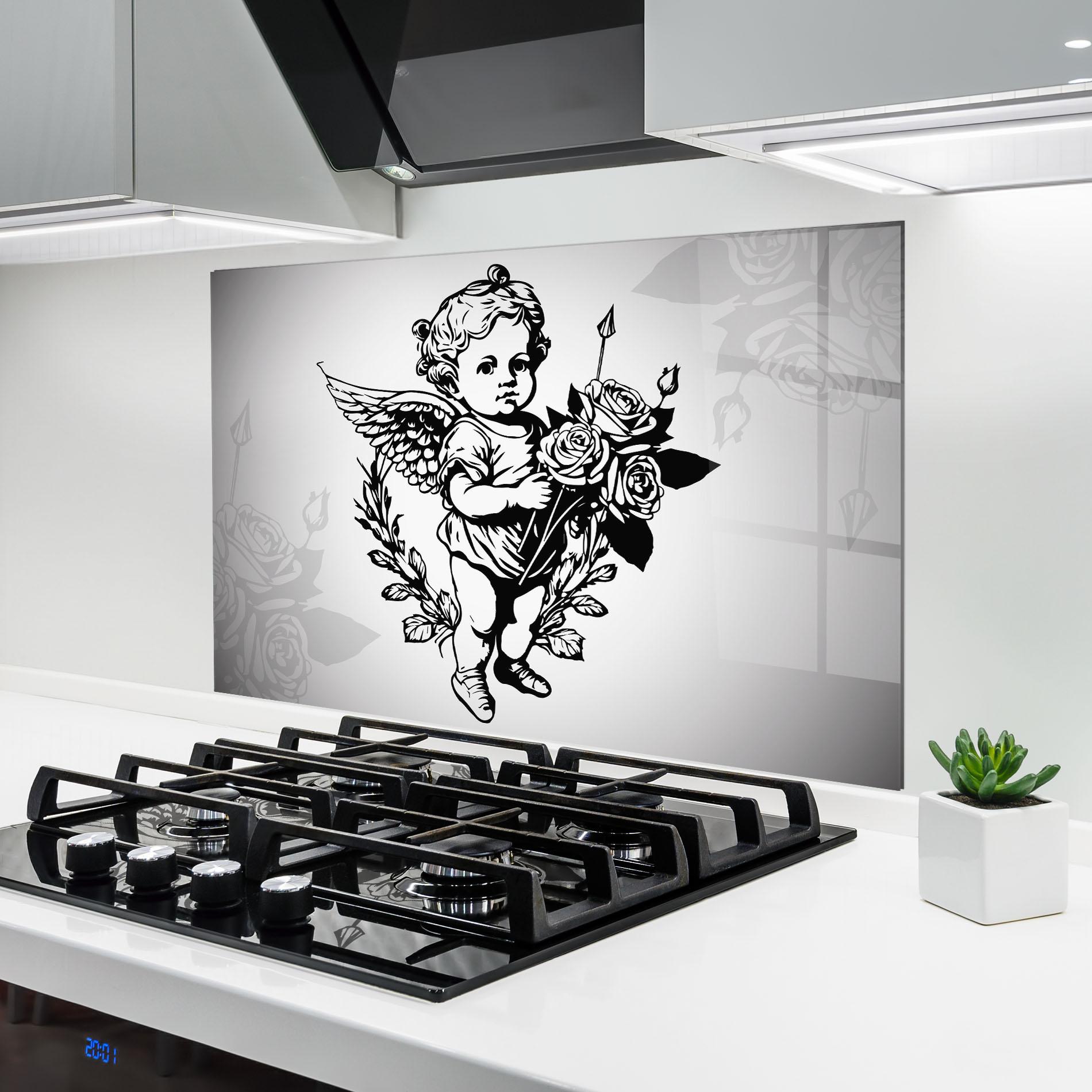 Küchenrückwand Glas Roses Angel mockup 6