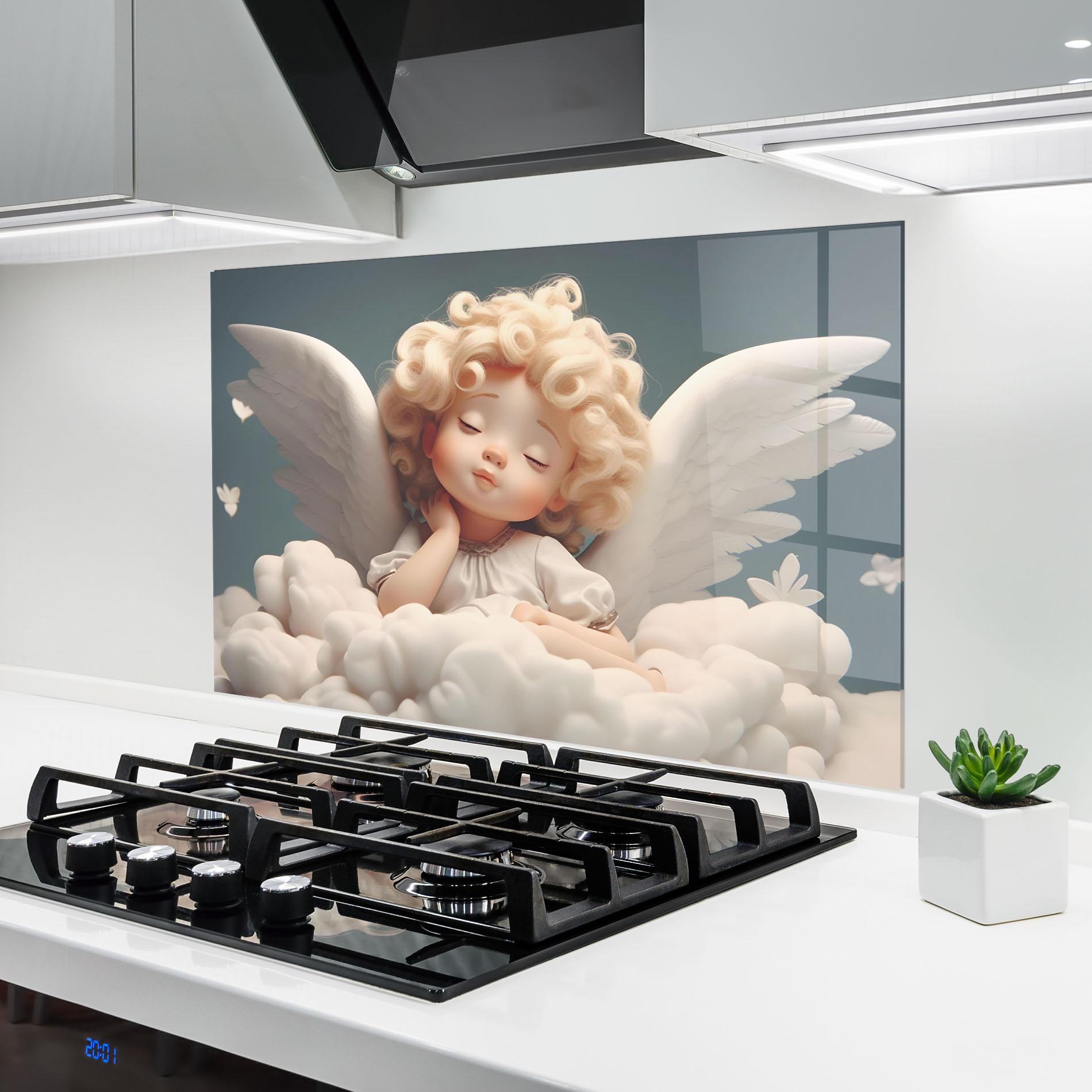 Küchenrückwand Glas Statue Baby Angel mockup 6