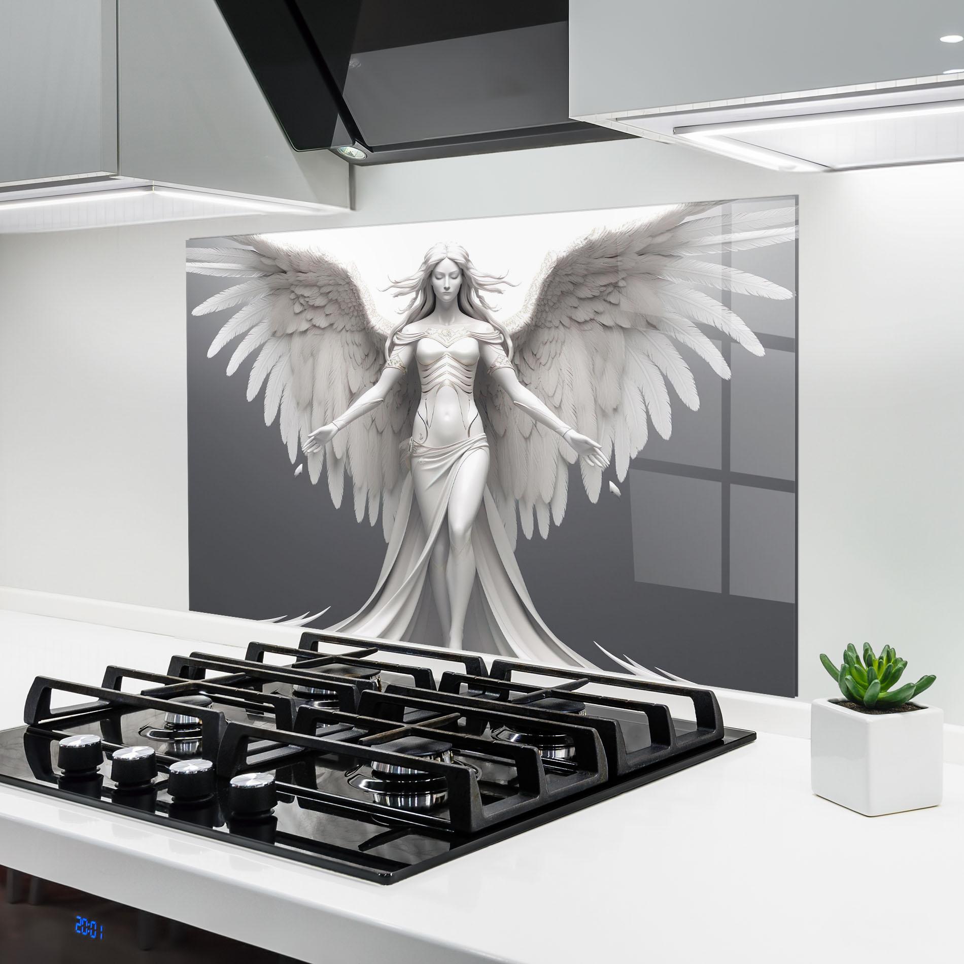 Küchenrückwand Glas White Stone Woman mockup 6